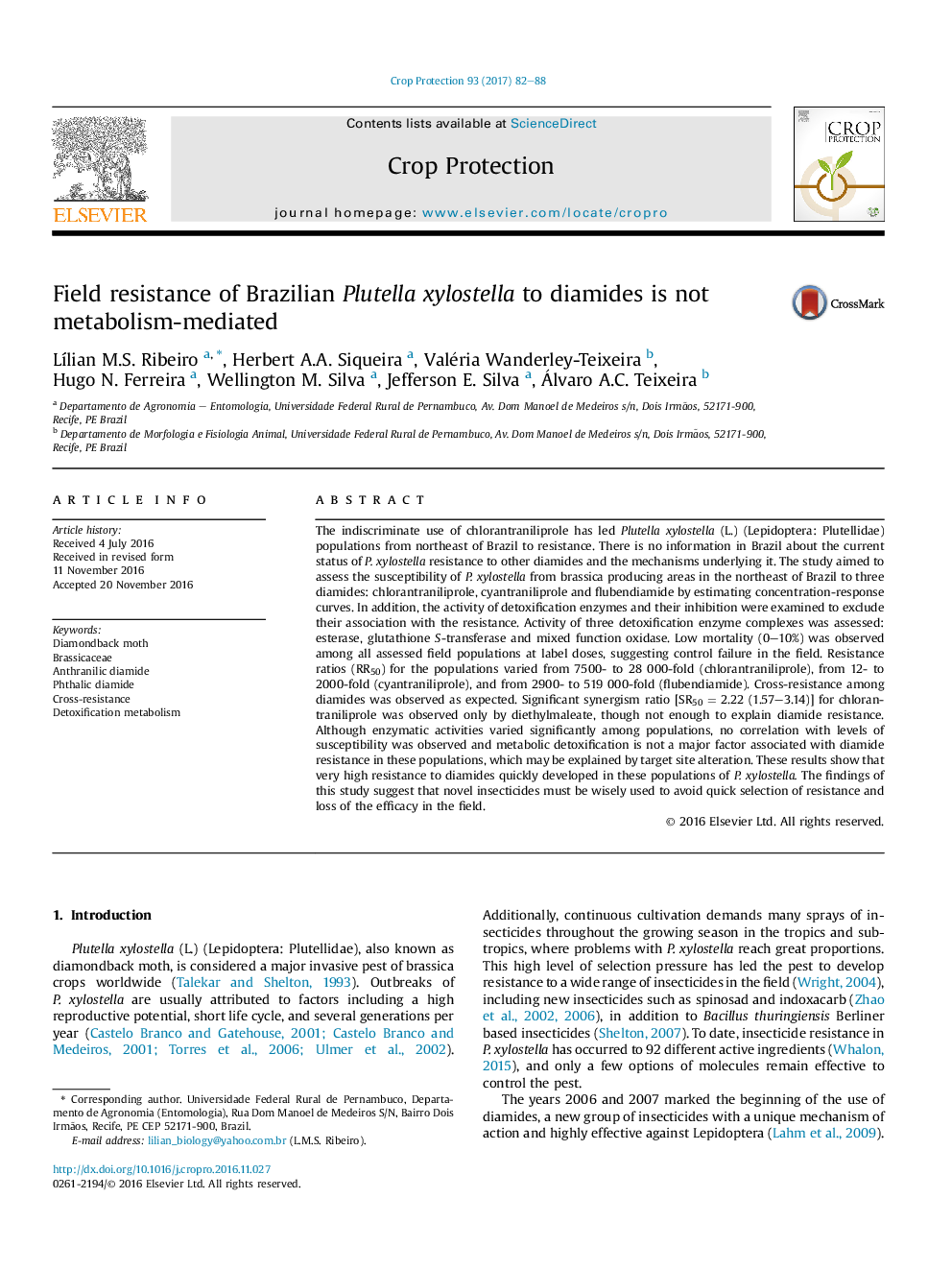 عکس صفحه اول مقاله: Field resistance of Brazilian Plutella xylostella to diamides is not metabolism-mediated Field resistance of Brazilian Plutella xylostella to diamides is not metabolism-mediated