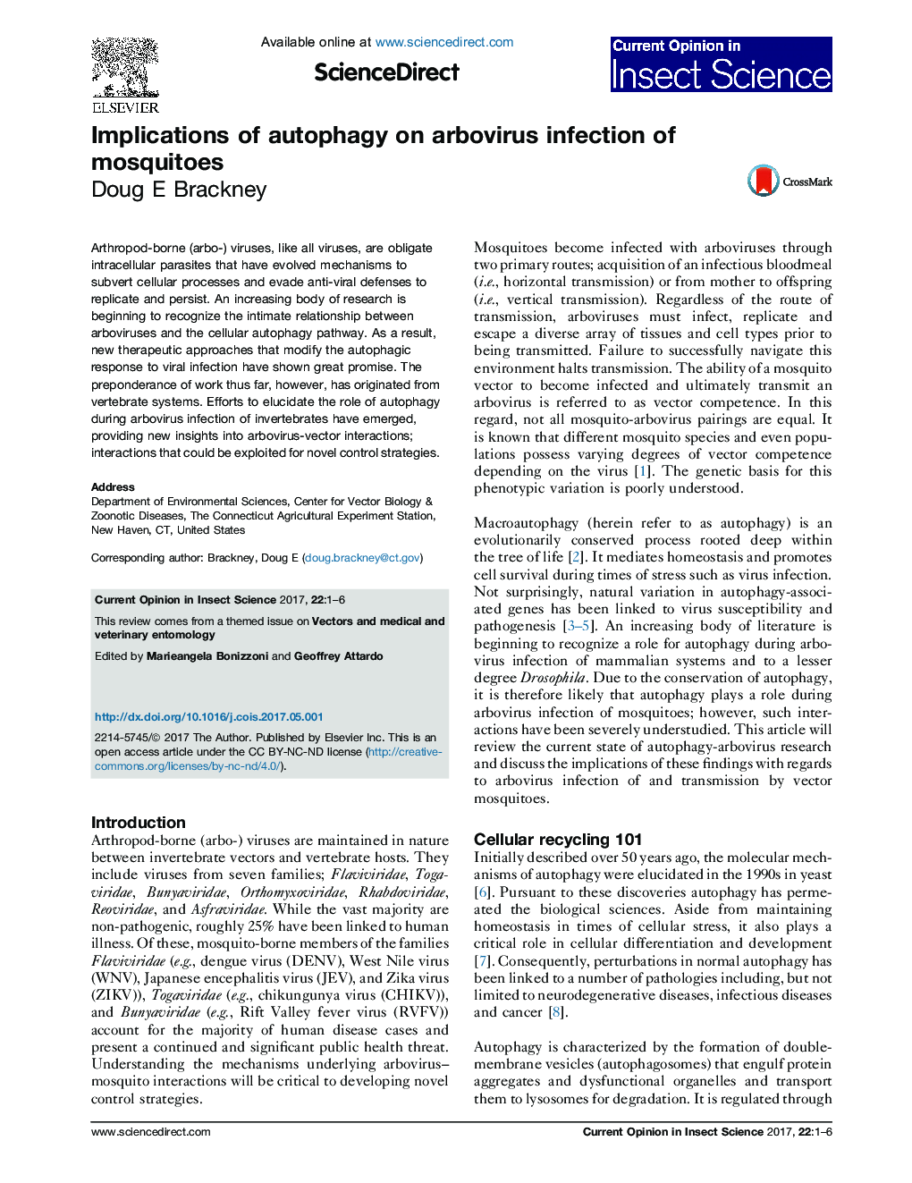 Implications of autophagy on arbovirus infection of mosquitoes