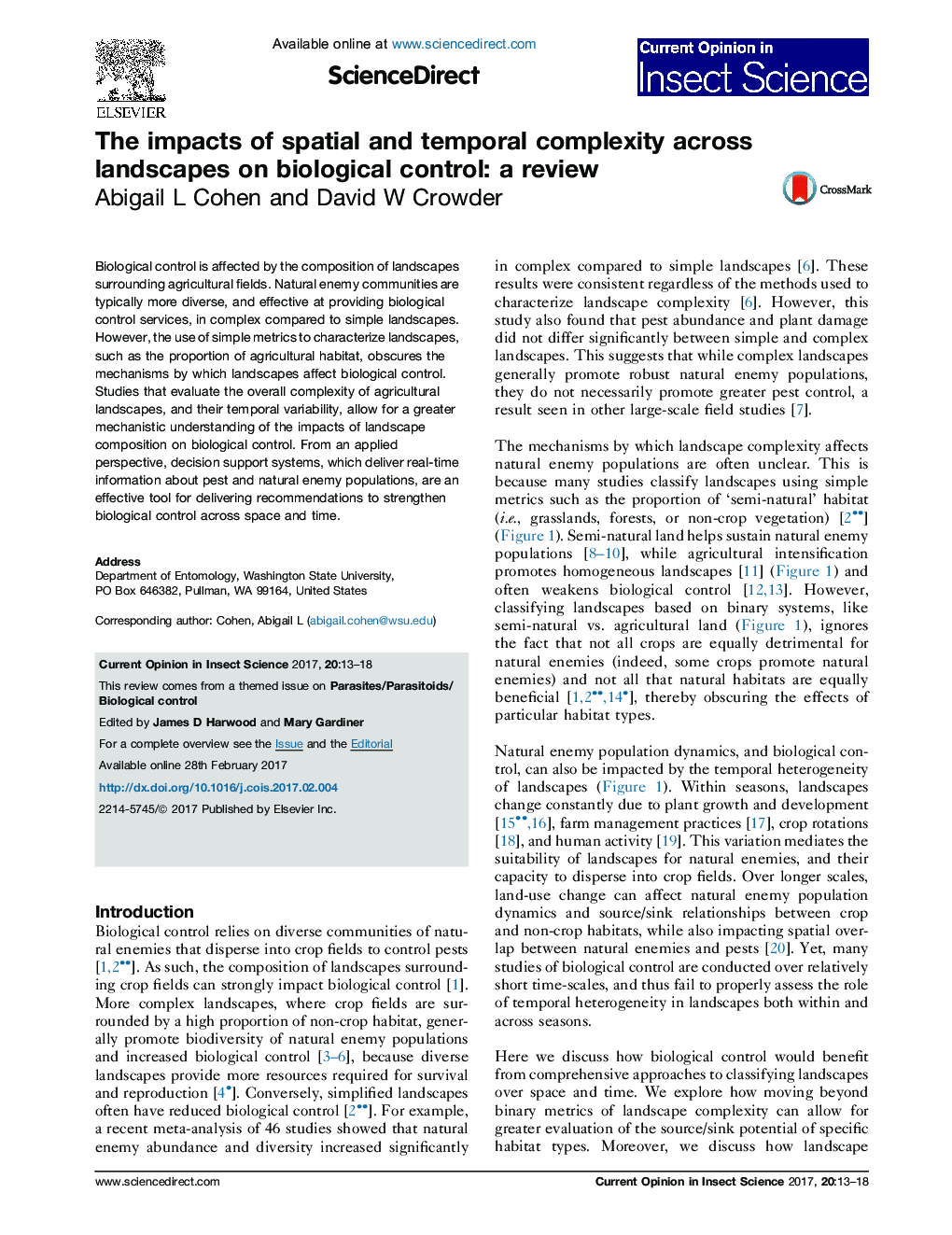 The impacts of spatial and temporal complexity across landscapes on biological control: a review