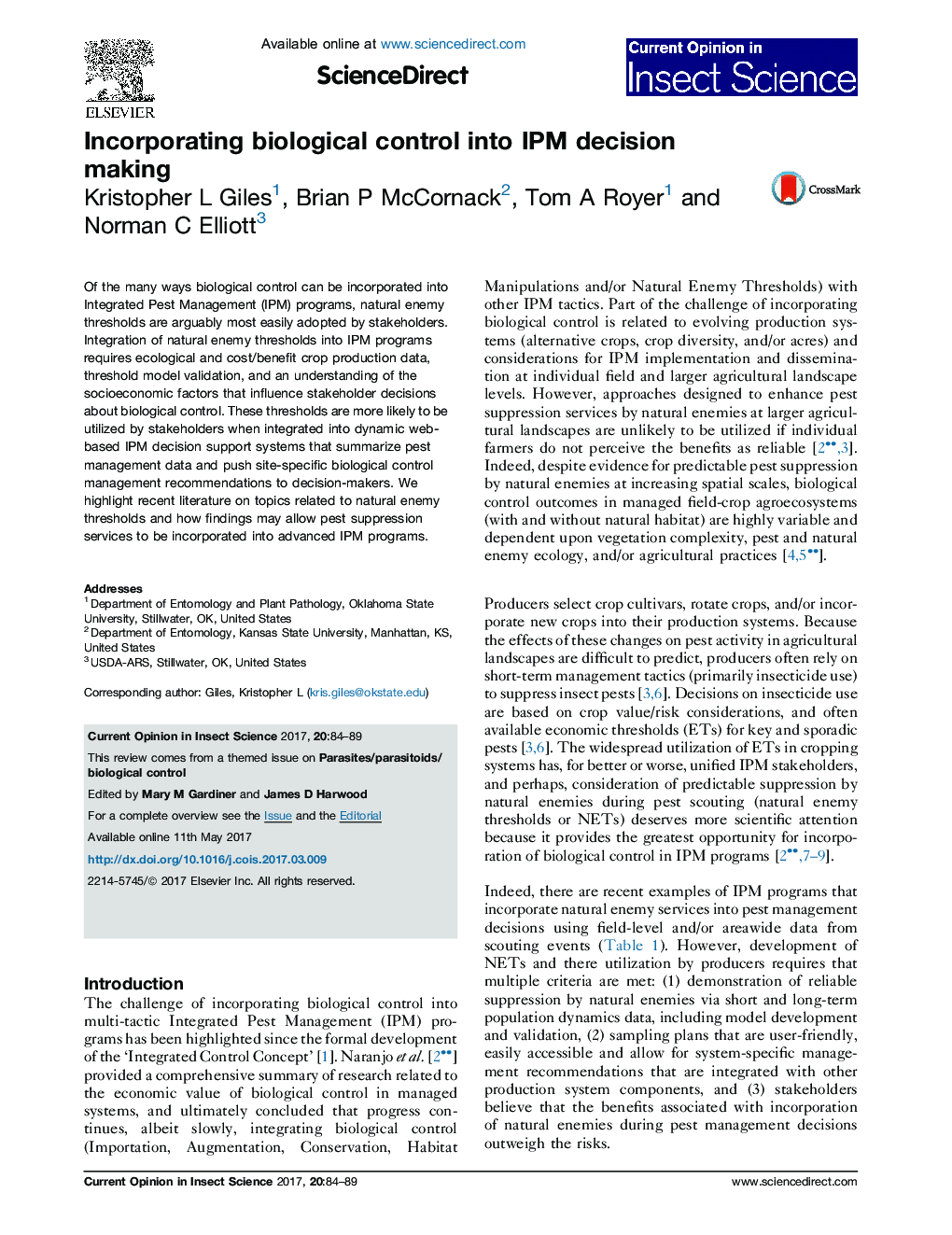 Incorporating biological control into IPM decision making