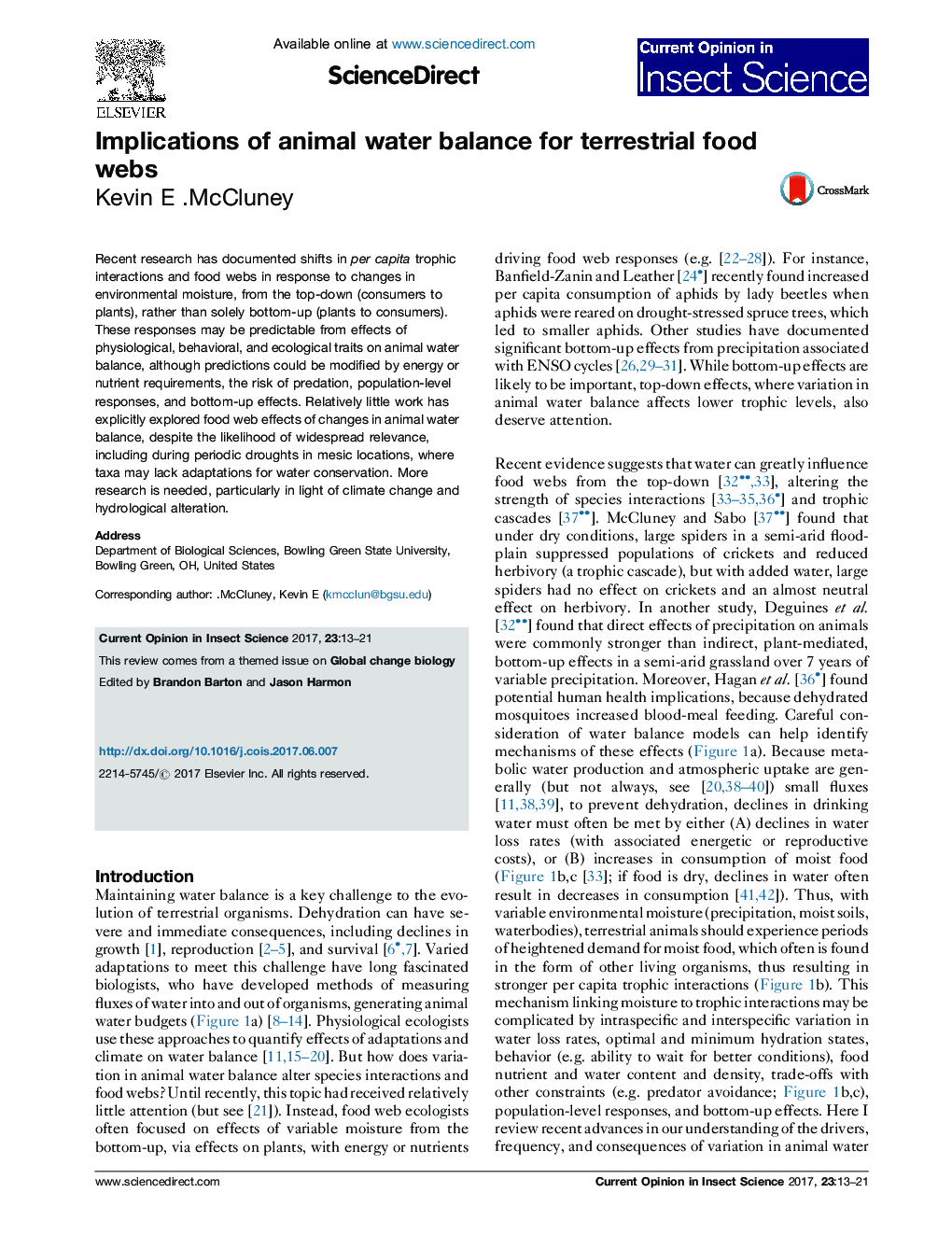 Implications of animal water balance for terrestrial food webs