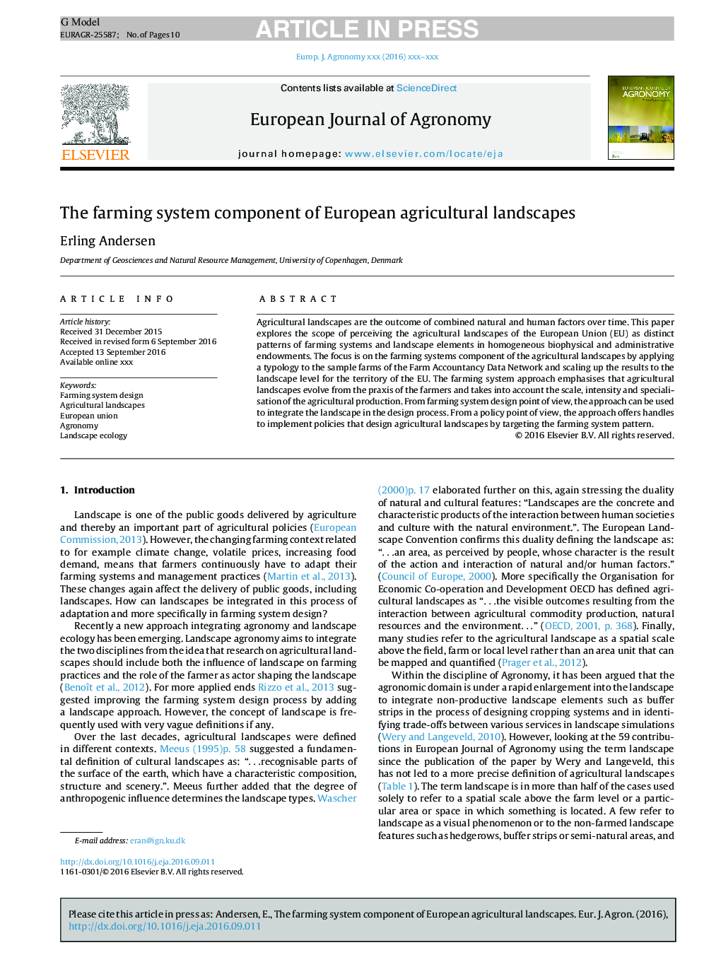 The farming system component of European agricultural landscapes