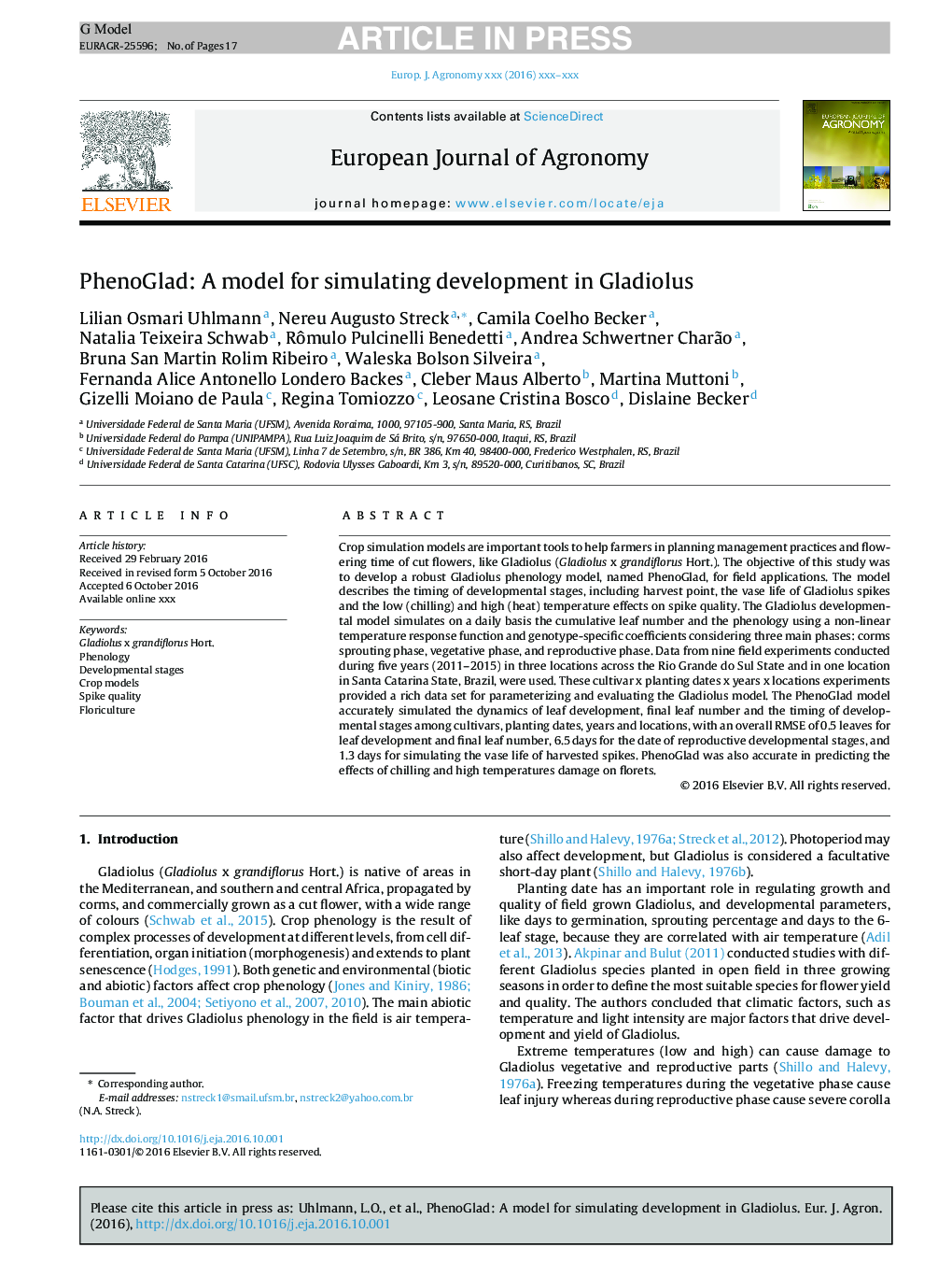 PhenoGlad: A model for simulating development in Gladiolus