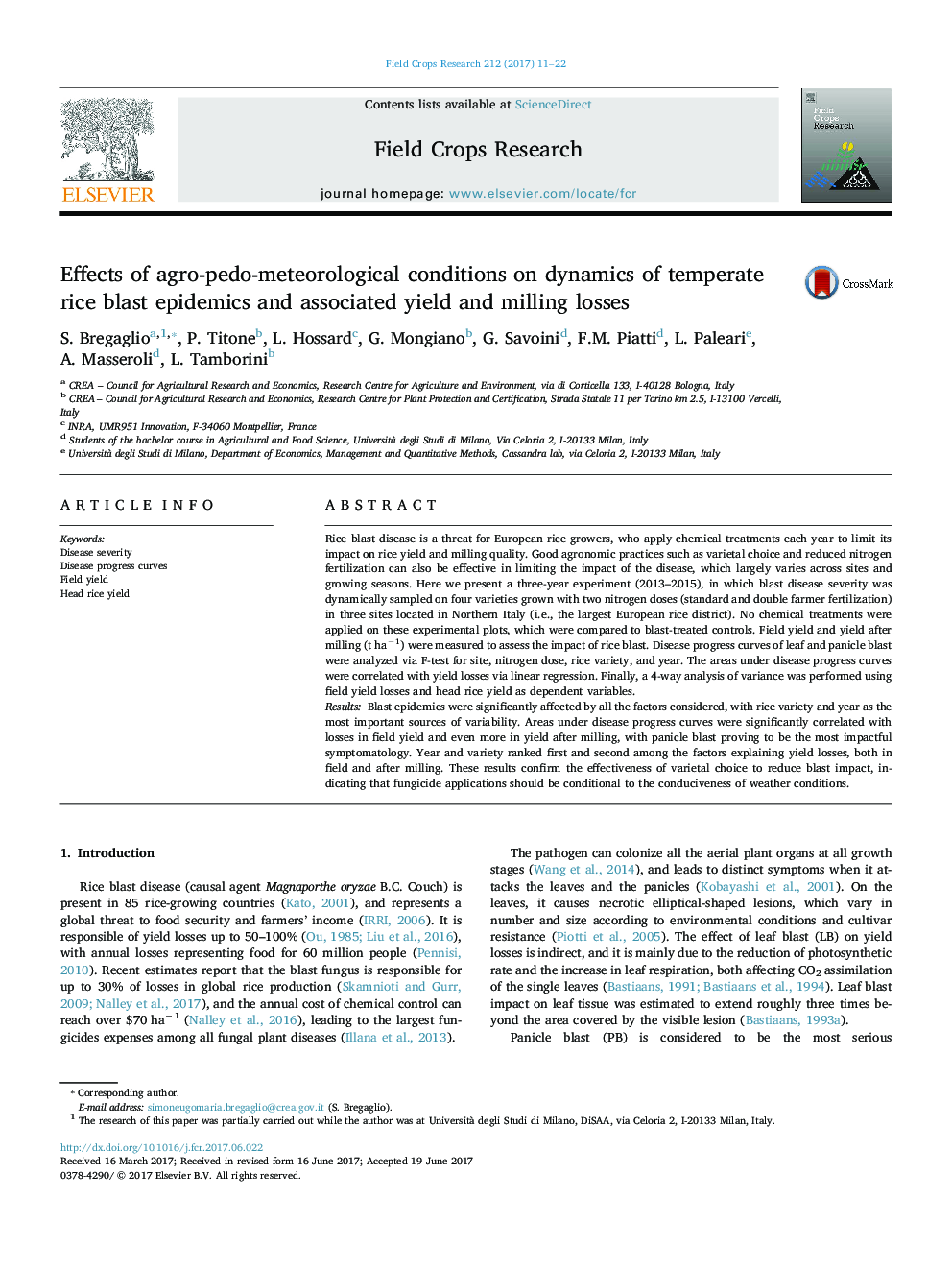 Effects of agro-pedo-meteorological conditions on dynamics of temperate rice blast epidemics and associated yield and milling losses