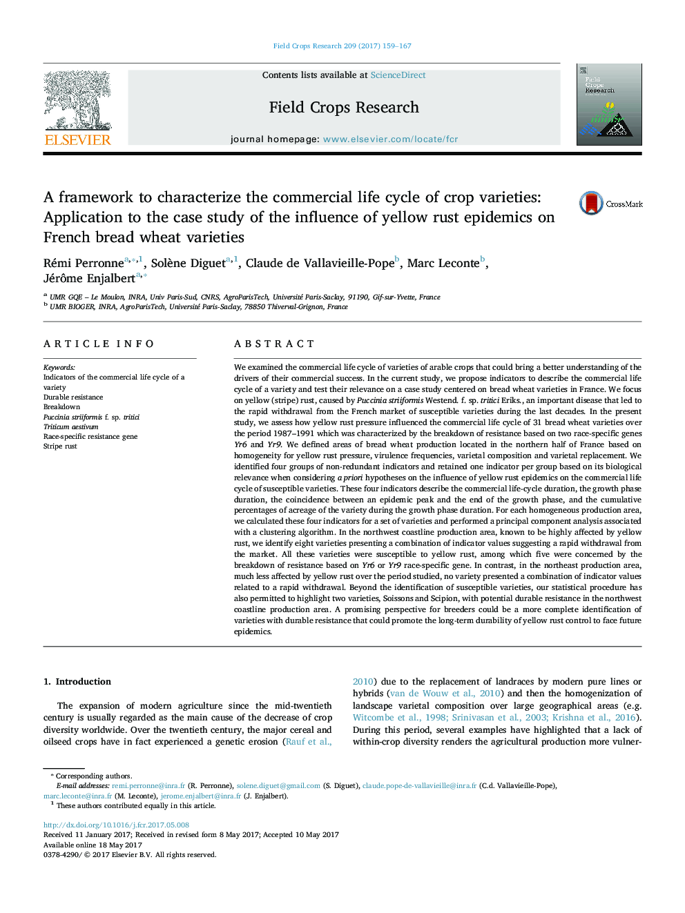 A framework to characterize the commercial life cycle of crop varieties: Application to the case study of the influence of yellow rust epidemics on French bread wheat varieties