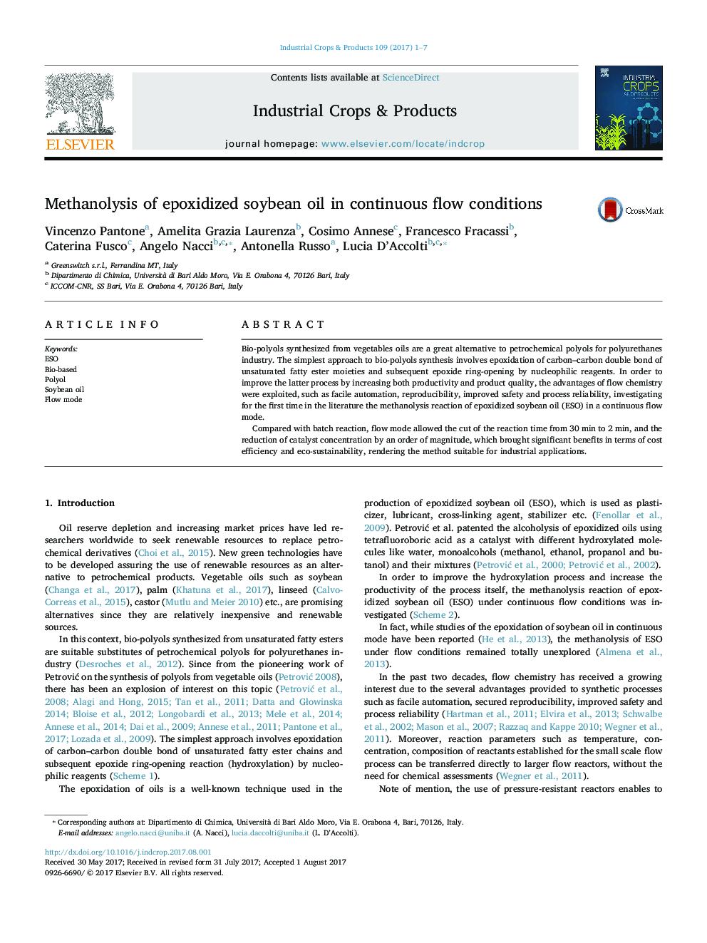 Methanolysis of epoxidized soybean oil in continuous flow conditions