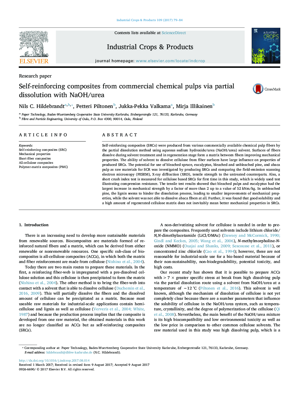 Self-reinforcing composites from commercial chemical pulps via partial dissolution with NaOH/urea