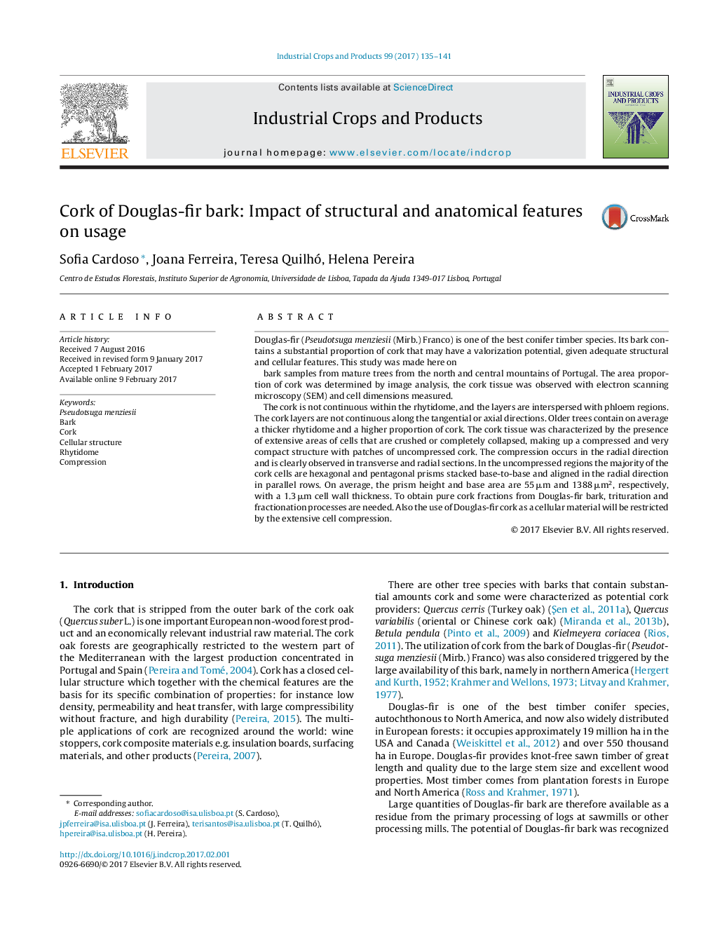 Cork of Douglas-fir bark: Impact of structural and anatomical features on usage