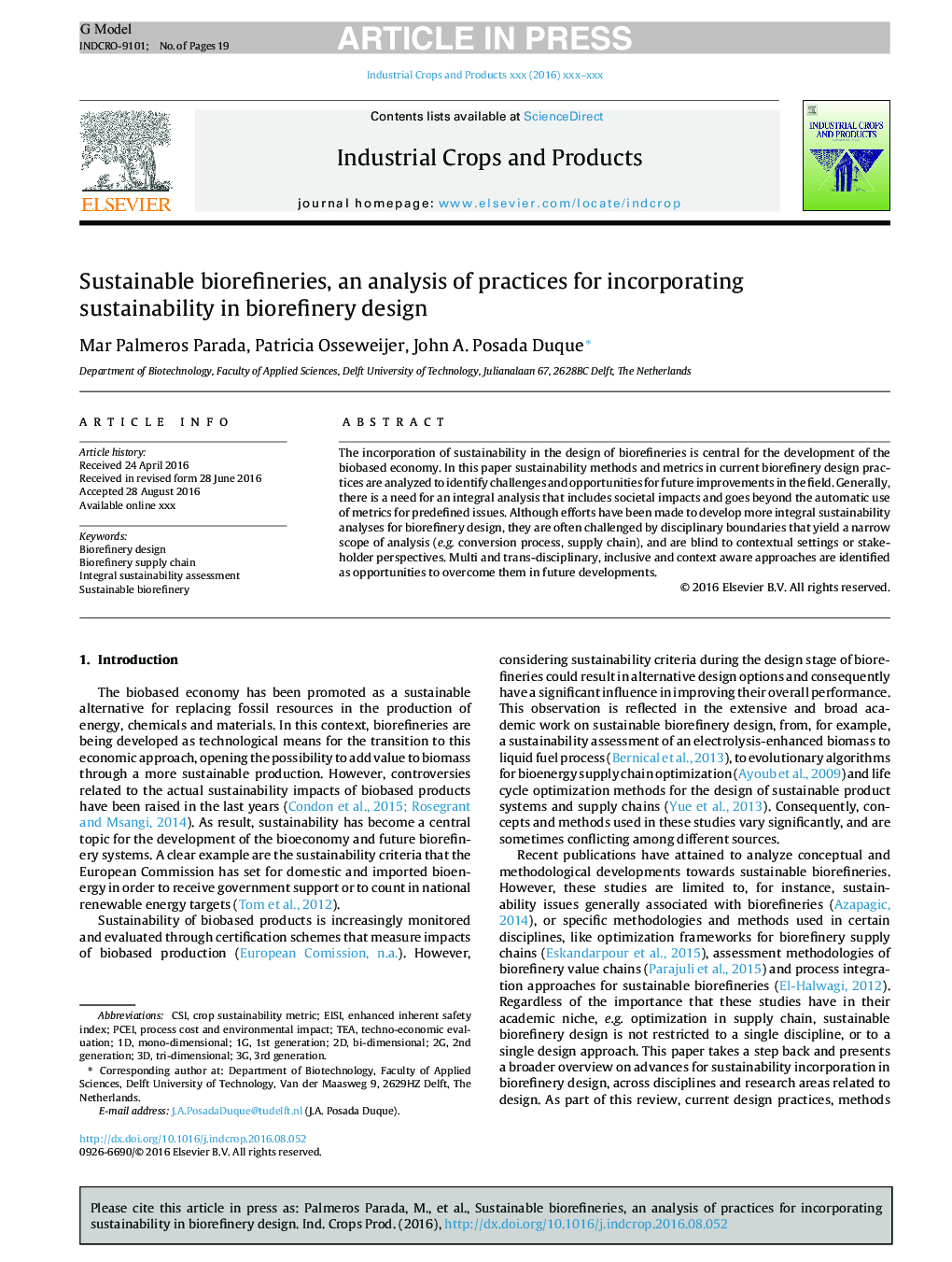 Sustainable biorefineries, an analysis of practices for incorporating sustainability in biorefinery design