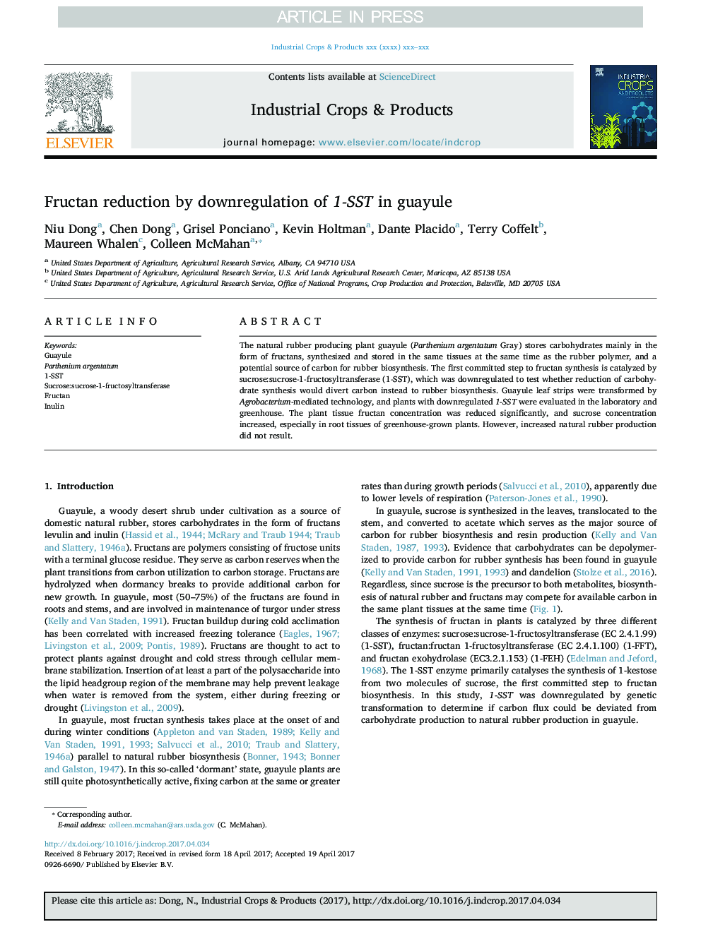 Fructan reduction by downregulation of 1-SST in guayule