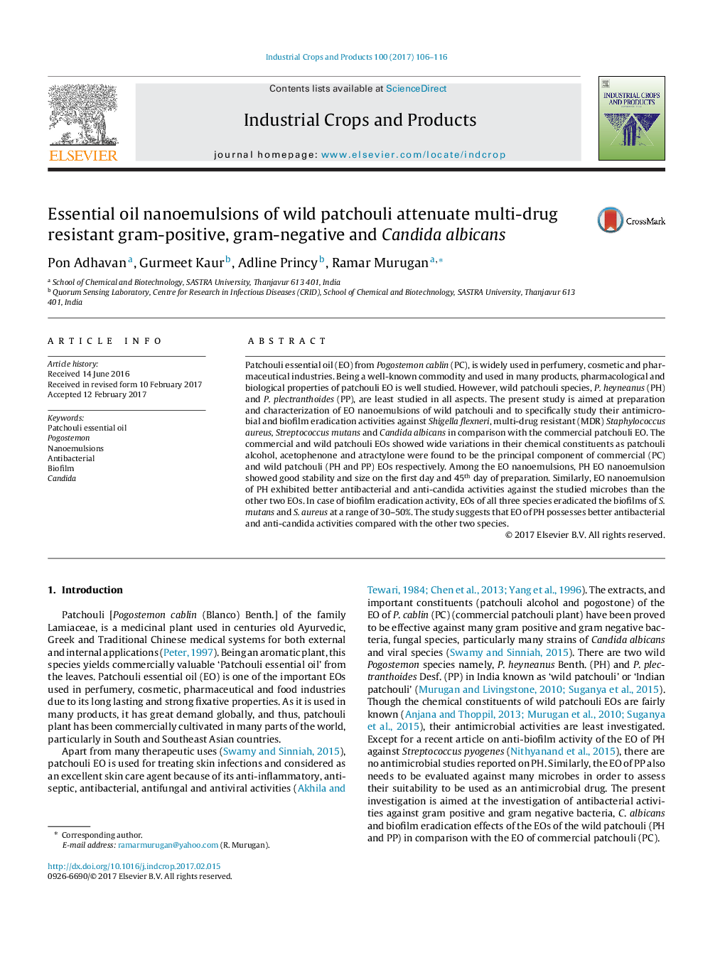 Essential oil nanoemulsions of wild patchouli attenuate multi-drug resistant gram-positive, gram-negative and Candida albicans