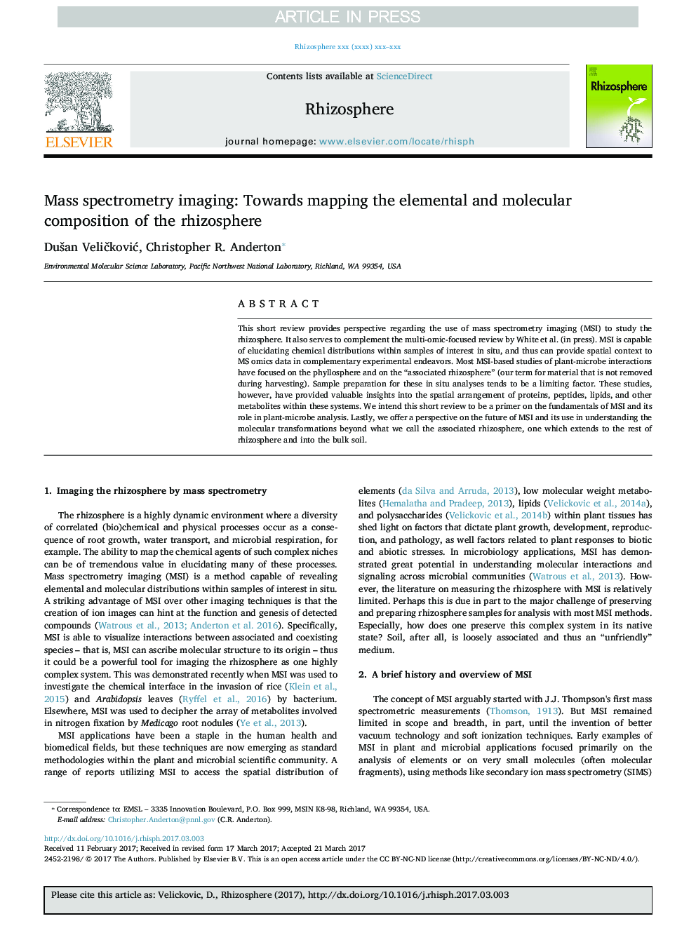 Mass spectrometry imaging: Towards mapping the elemental and molecular composition of the rhizosphere