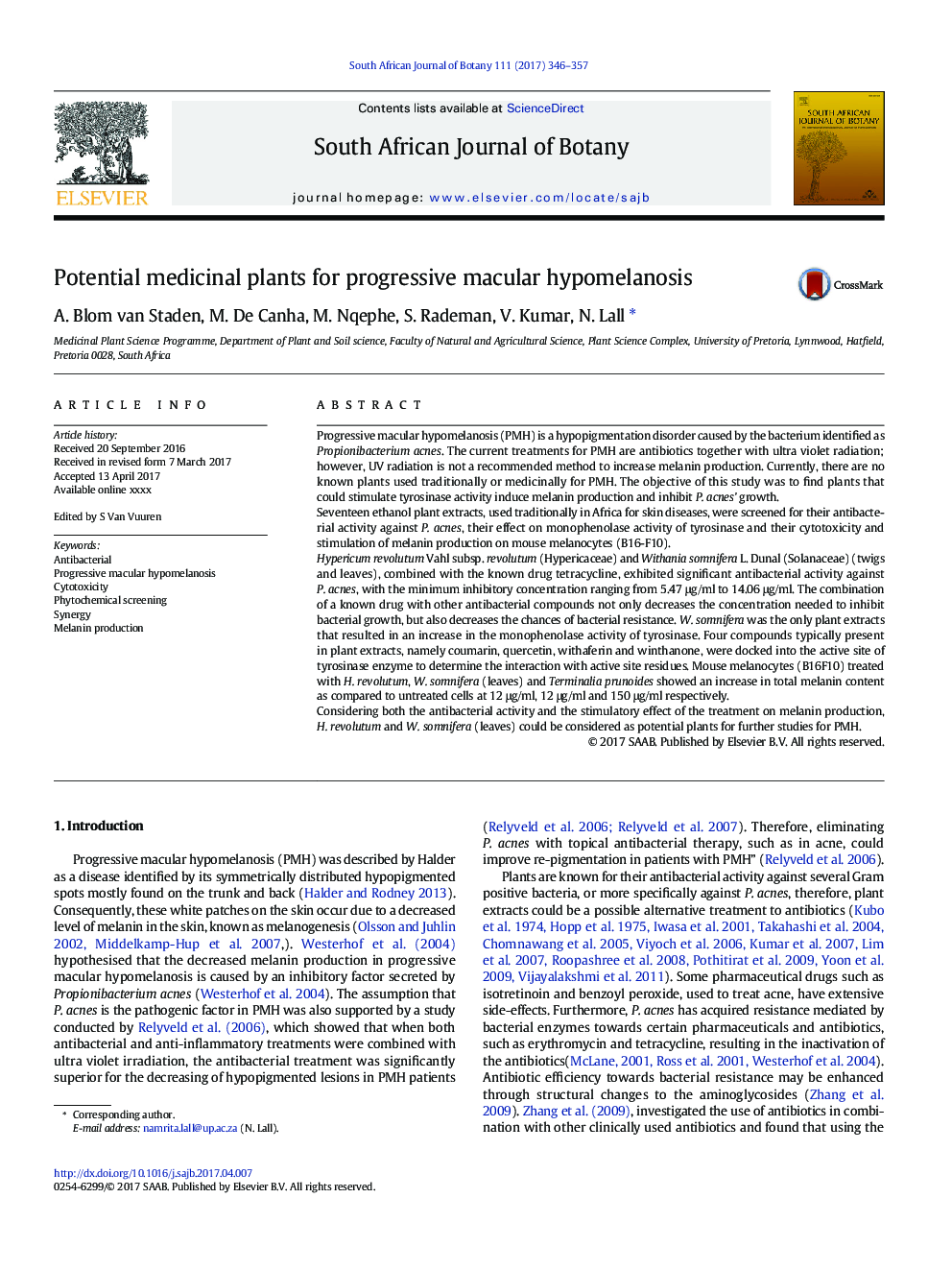 Potential medicinal plants for progressive macular hypomelanosis