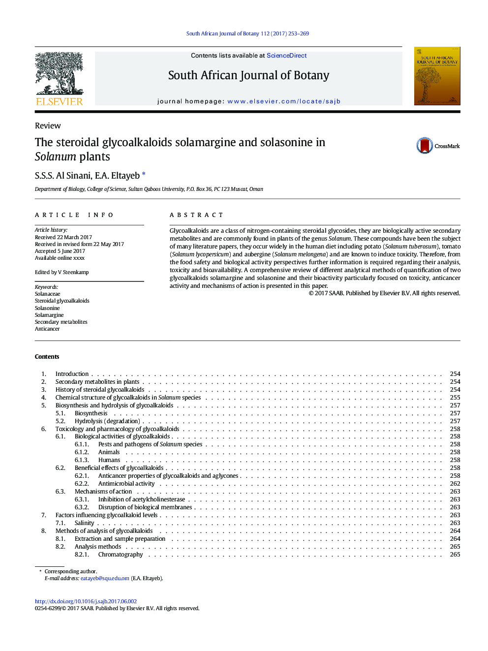 The steroidal glycoalkaloids solamargine and solasonine in Solanum plants