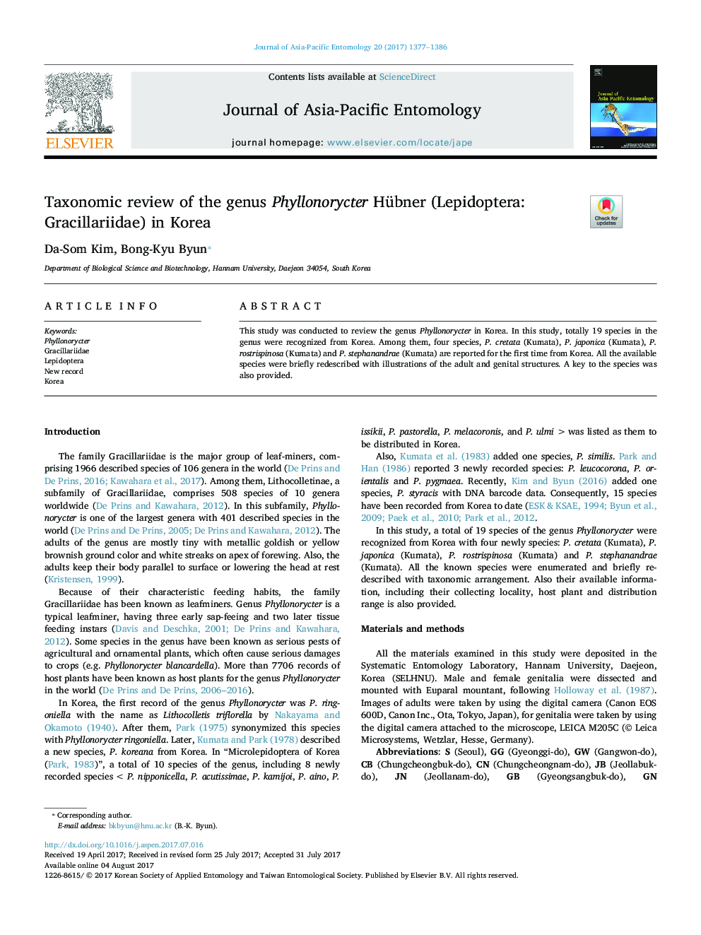 Taxonomic review of the genus Phyllonorycter Hübner (Lepidoptera: Gracillariidae) in Korea