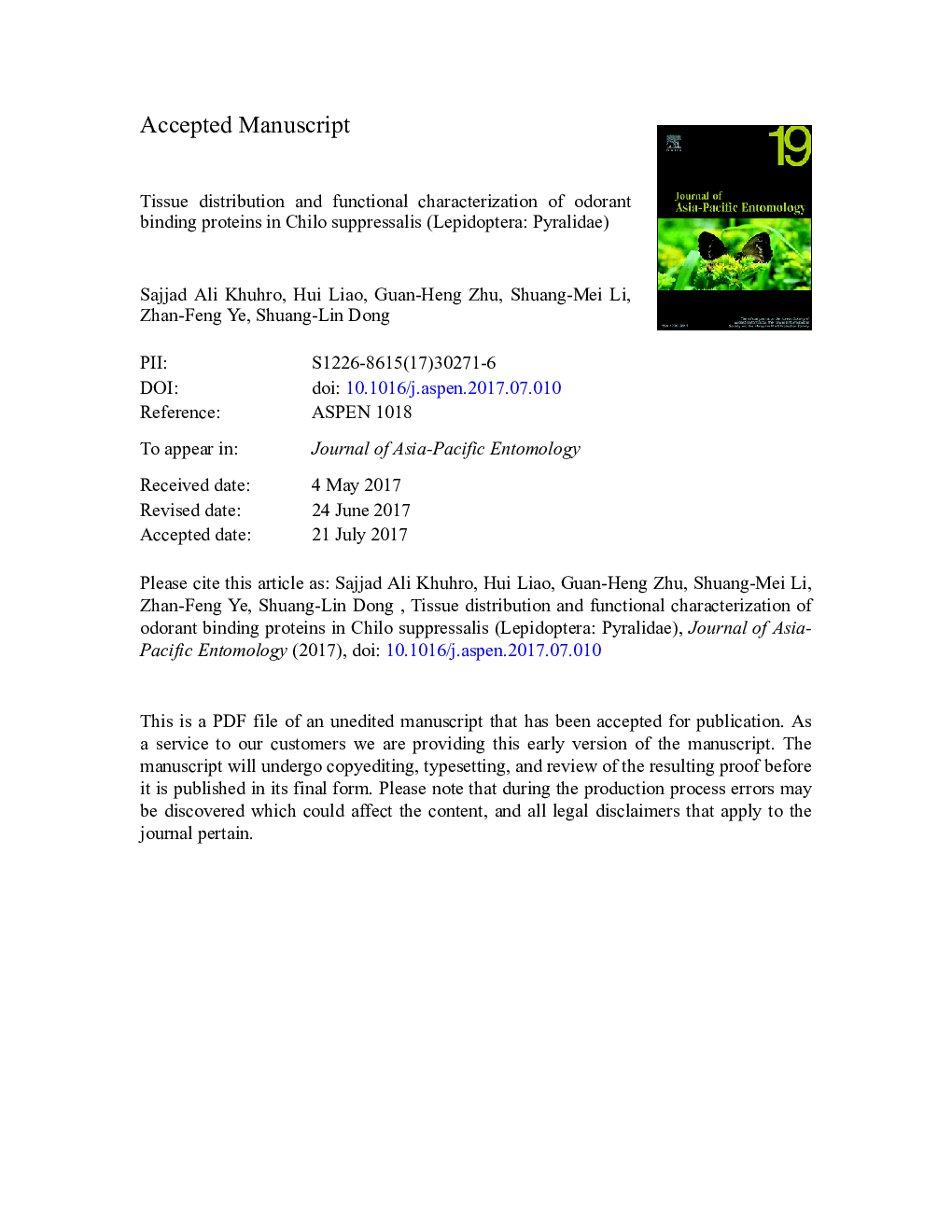 Tissue distribution and functional characterization of odorant binding proteins in Chilo suppressalis (Lepidoptera: Pyralidae)