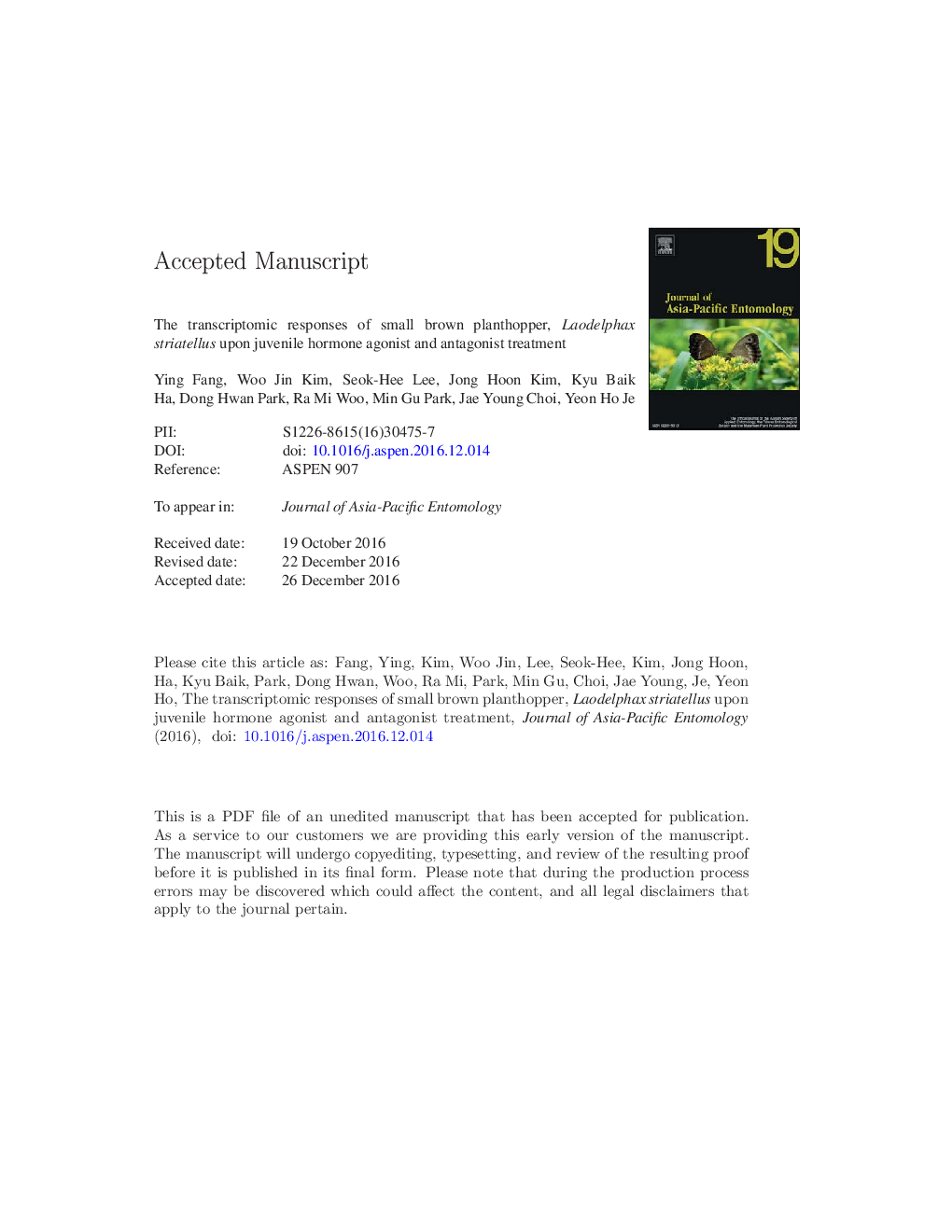 The transcriptomic responses of small brown planthopper, Laodelphax striatellus upon juvenile hormone agonist and antagonist treatment