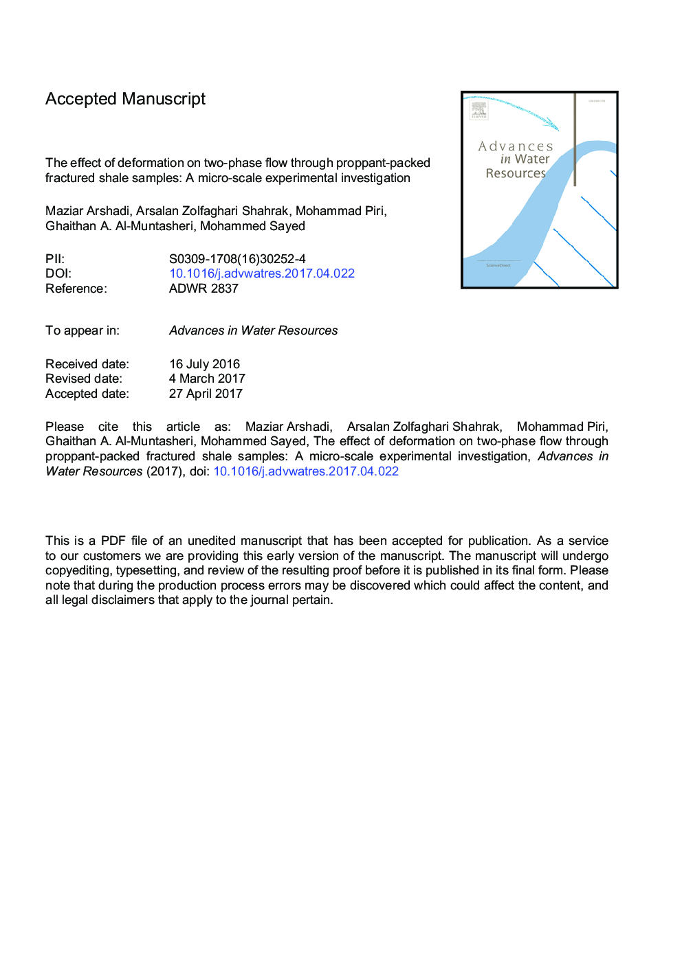 The effect of deformation on two-phase flow through proppant-packed fractured shale samples: A micro-scale experimental investigation