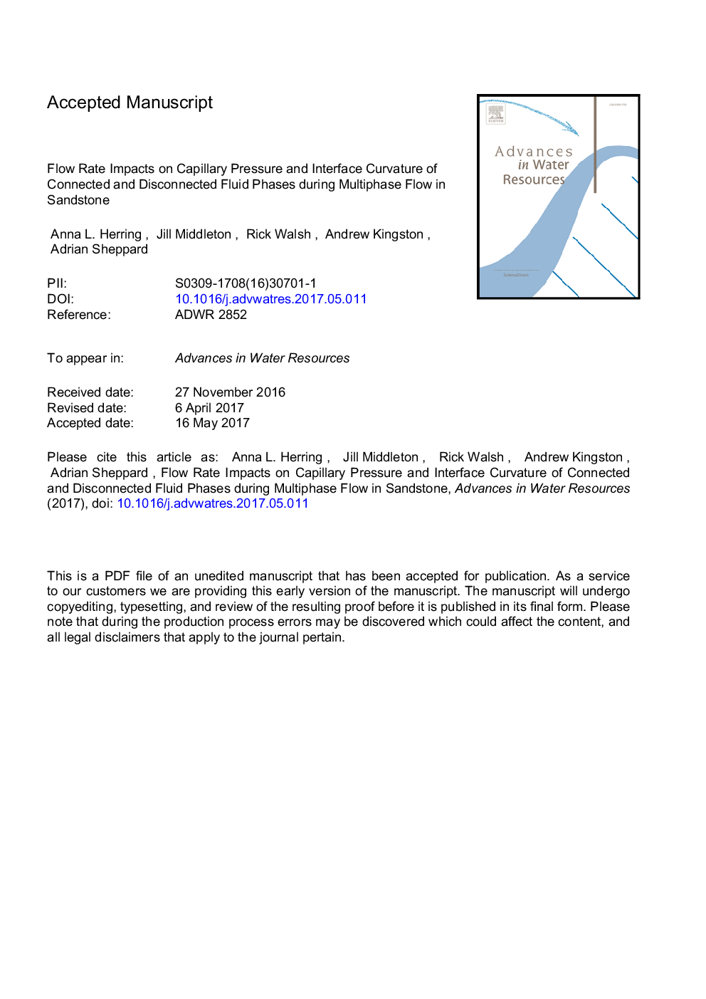 Flow rate impacts on capillary pressure and interface curvature of connected and disconnected fluid phases during multiphase flow in sandstone