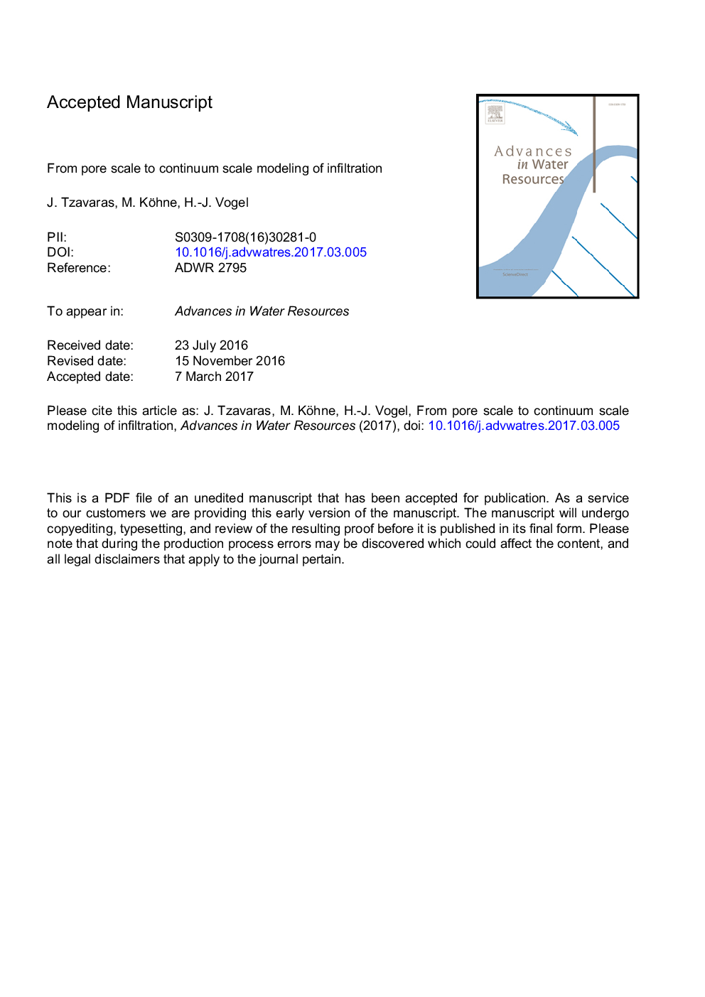 From pore scale to continuum scale modeling of infiltration