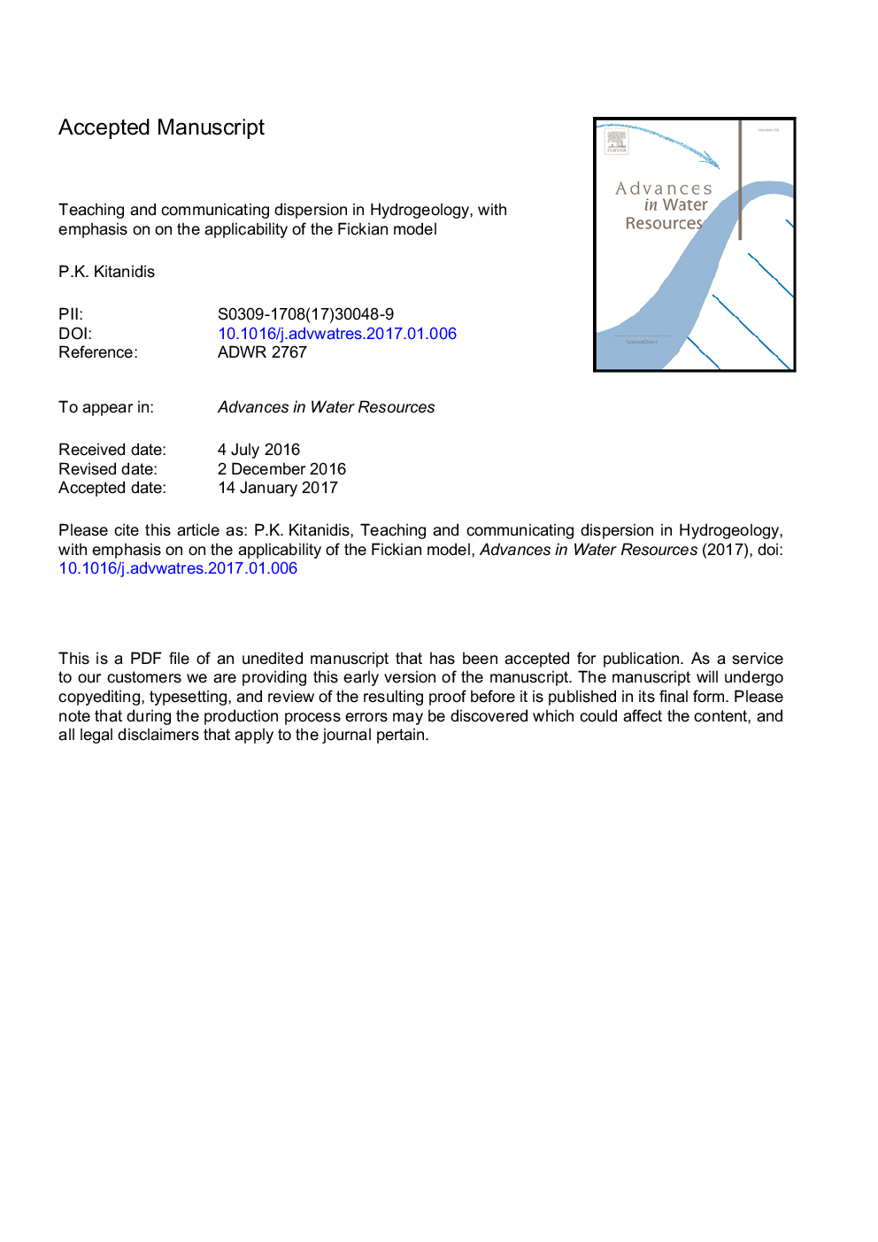 آموزش و ارتباط پراکندگی در هیدروژئولوژی، با تاکید بر کاربرد مدل فیکینی 