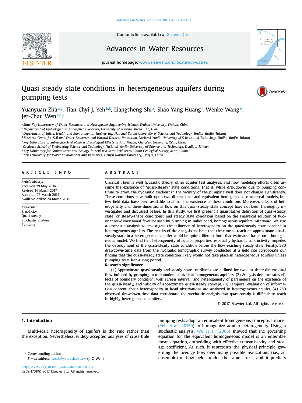 Quasi-steady state conditions in heterogeneous aquifers during pumping tests