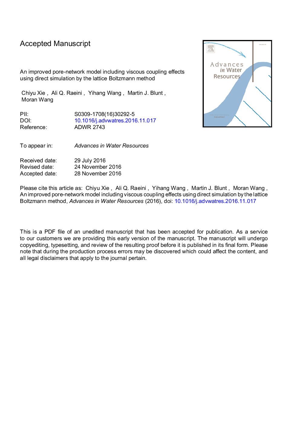 An improved pore-network model including viscous coupling effects using direct simulation by the lattice Boltzmann method