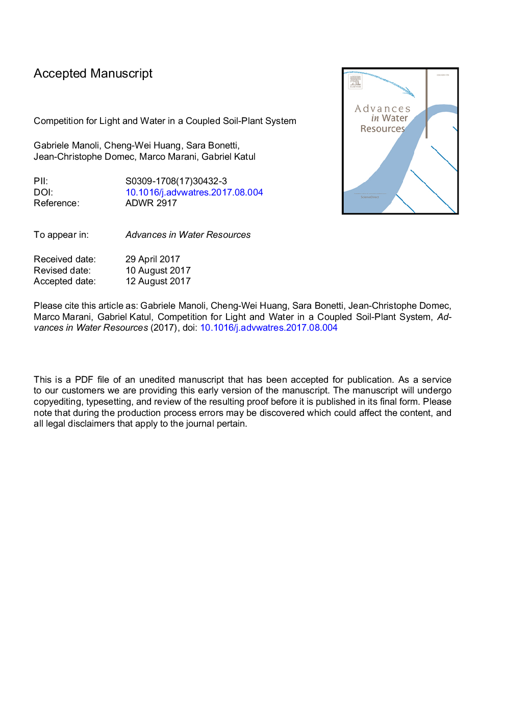 Competition for light and water in a coupled soil-plant system