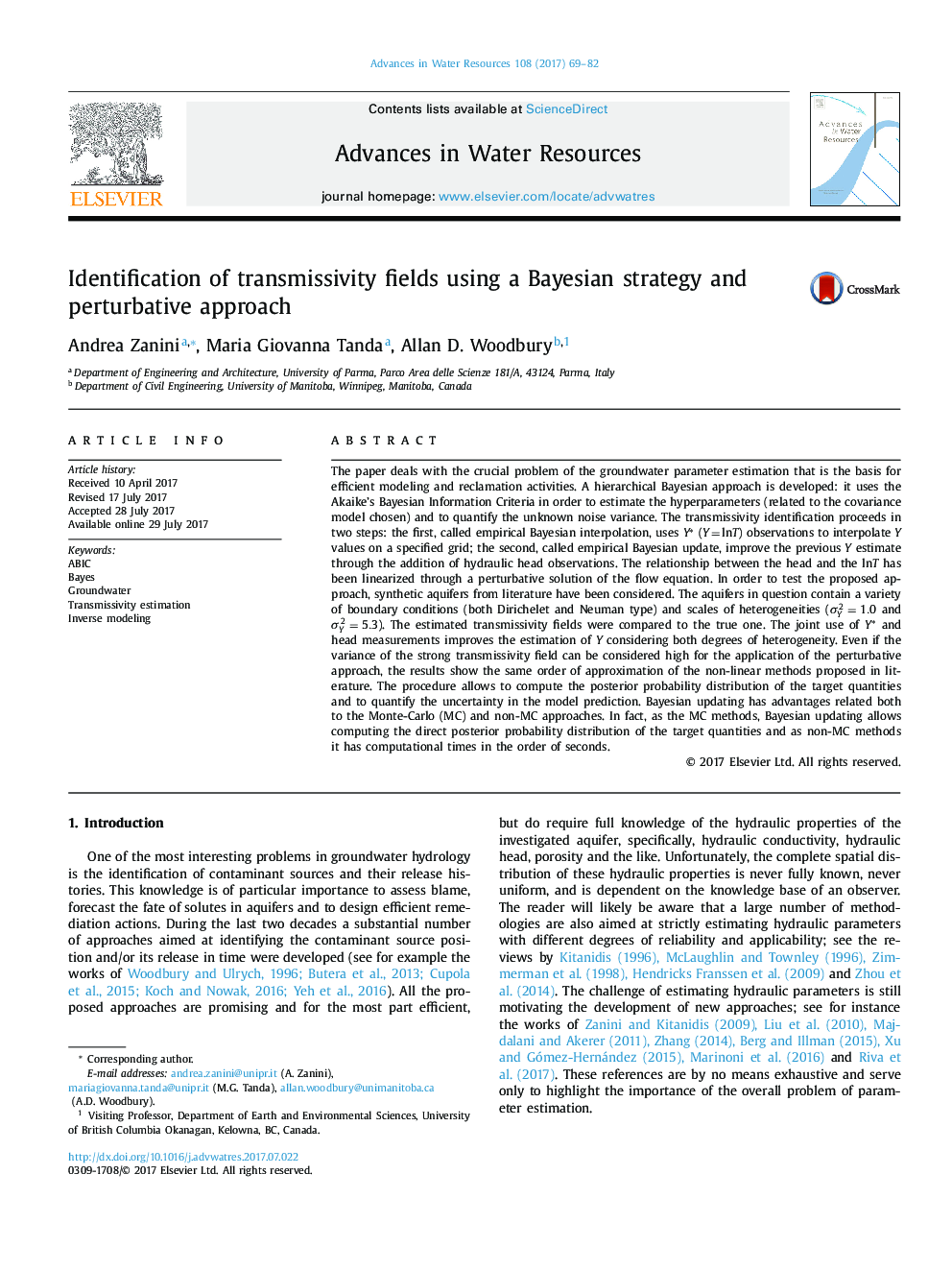 Identification of transmissivity fields using a Bayesian strategy and perturbative approach