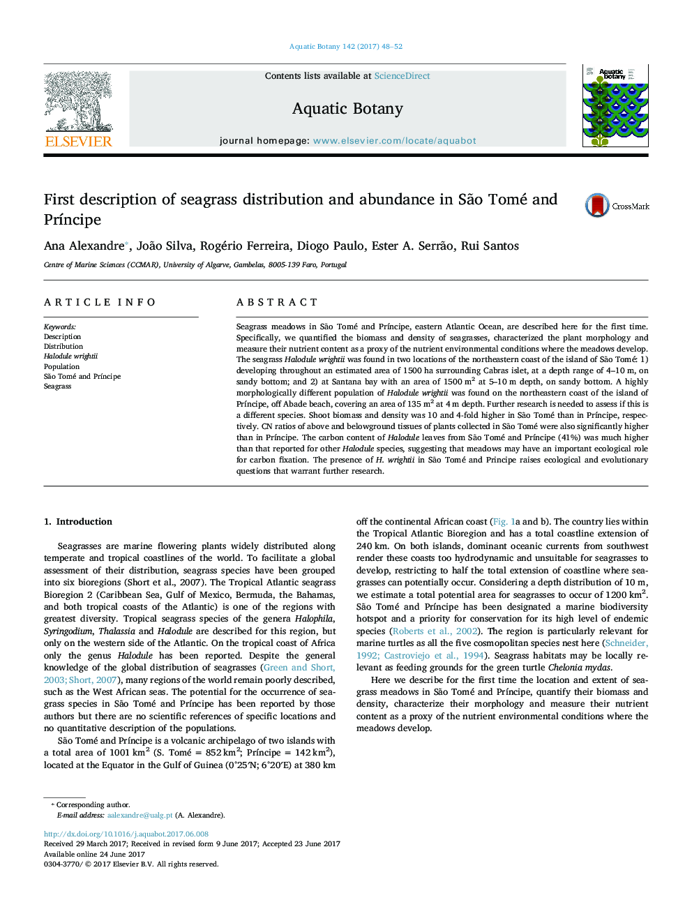 First description of seagrass distribution and abundance in SÃ£o Tomé and PrÃ­ncipe
