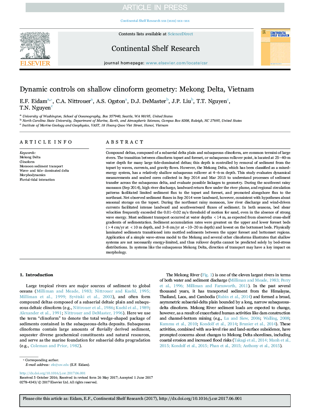 Dynamic controls on shallow clinoform geometry: Mekong Delta, Vietnam