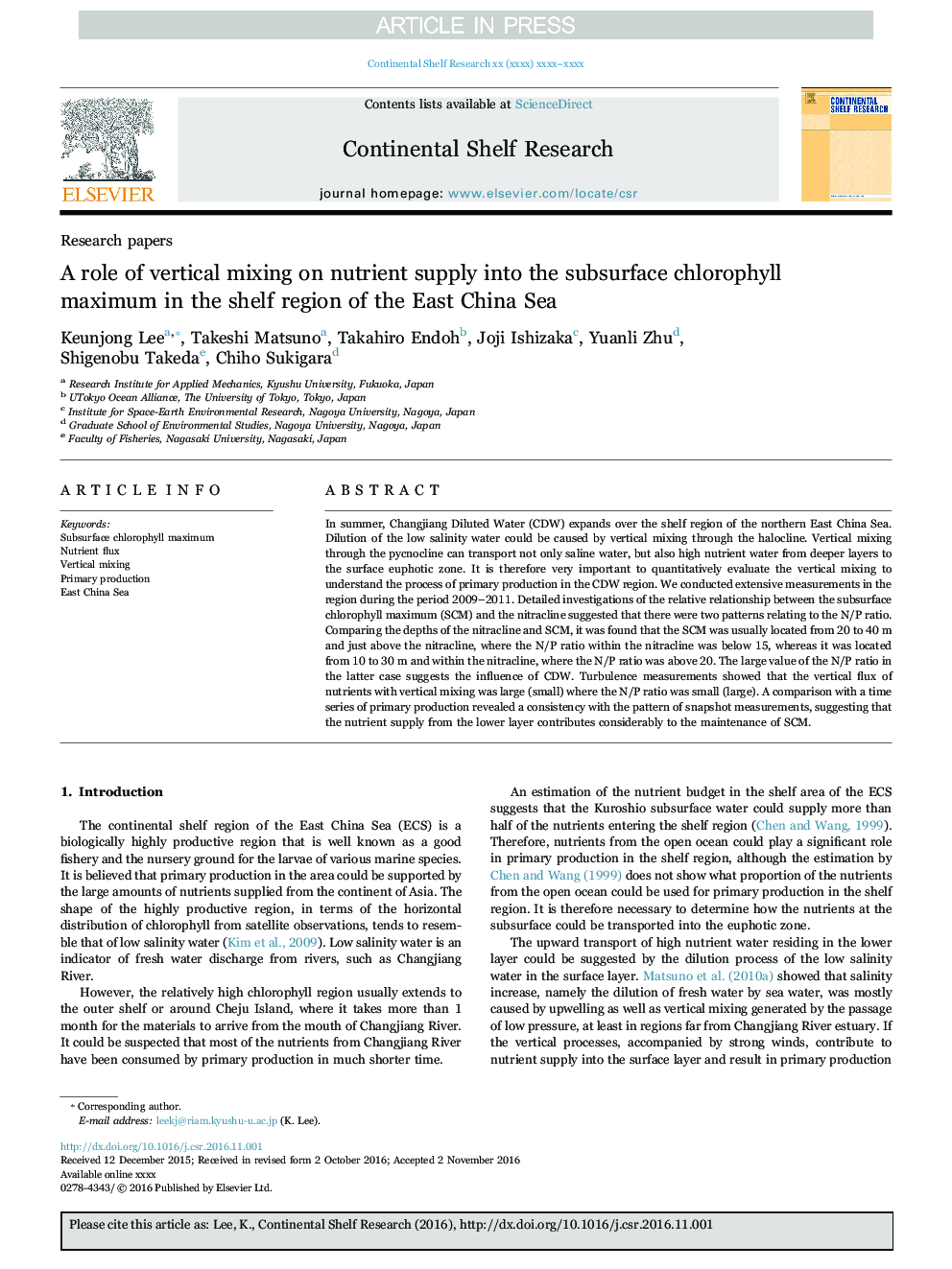 A role of vertical mixing on nutrient supply into the subsurface chlorophyll maximum in the shelf region of the East China Sea