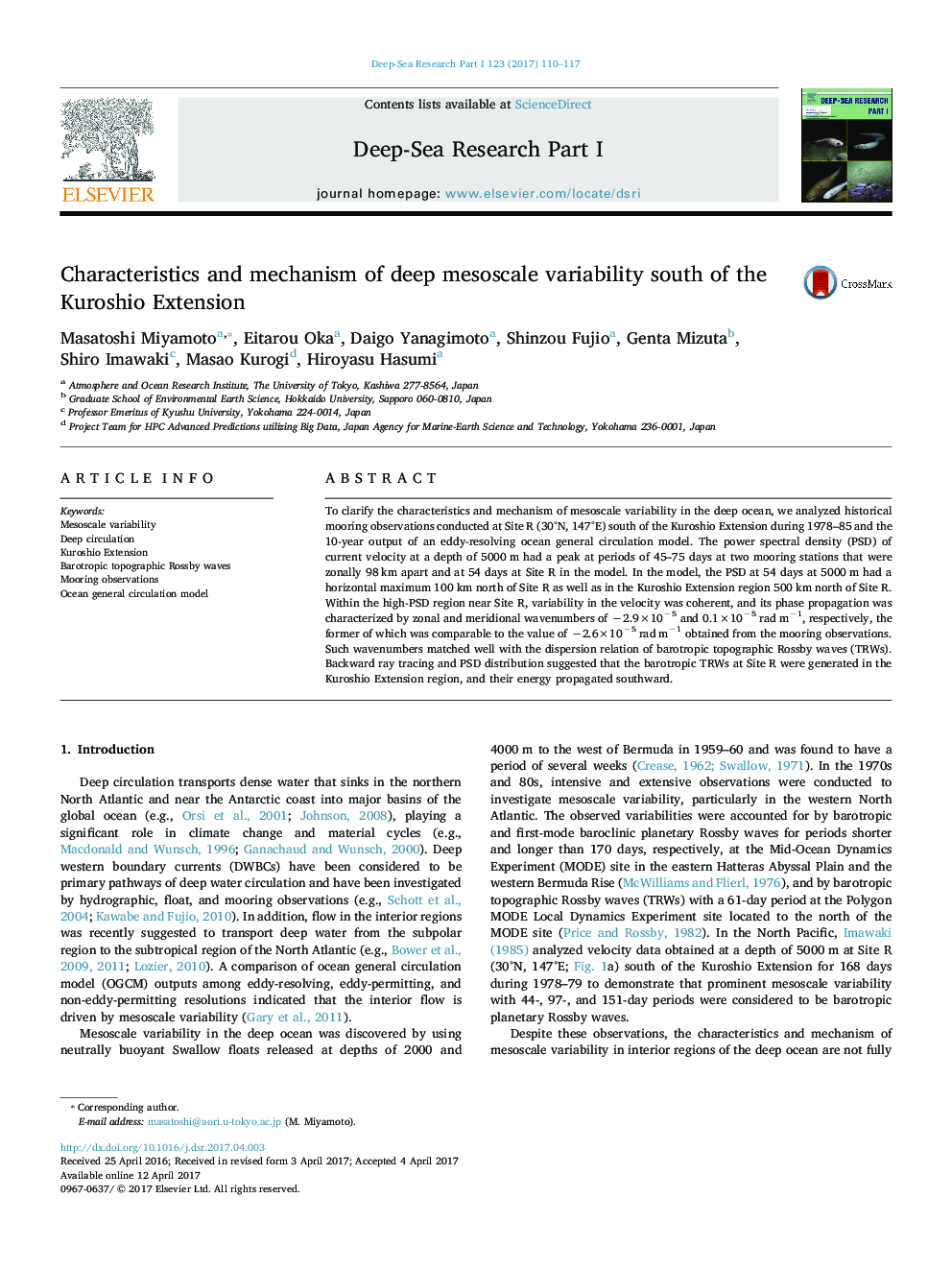 Characteristics and mechanism of deep mesoscale variability south of the Kuroshio Extension