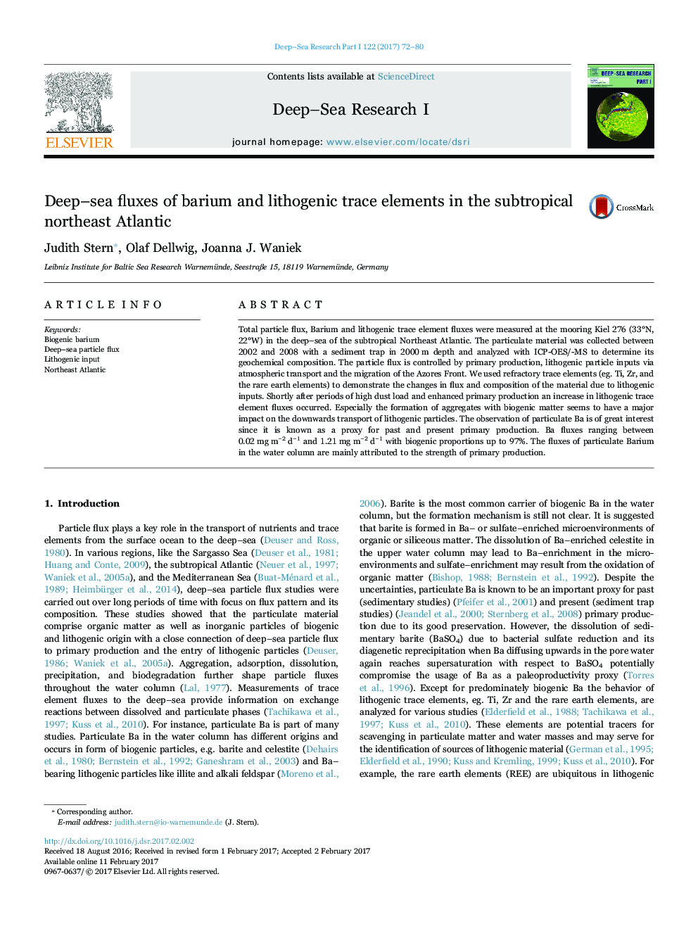 Deep-sea fluxes of barium and lithogenic trace elements in the subtropical northeast Atlantic