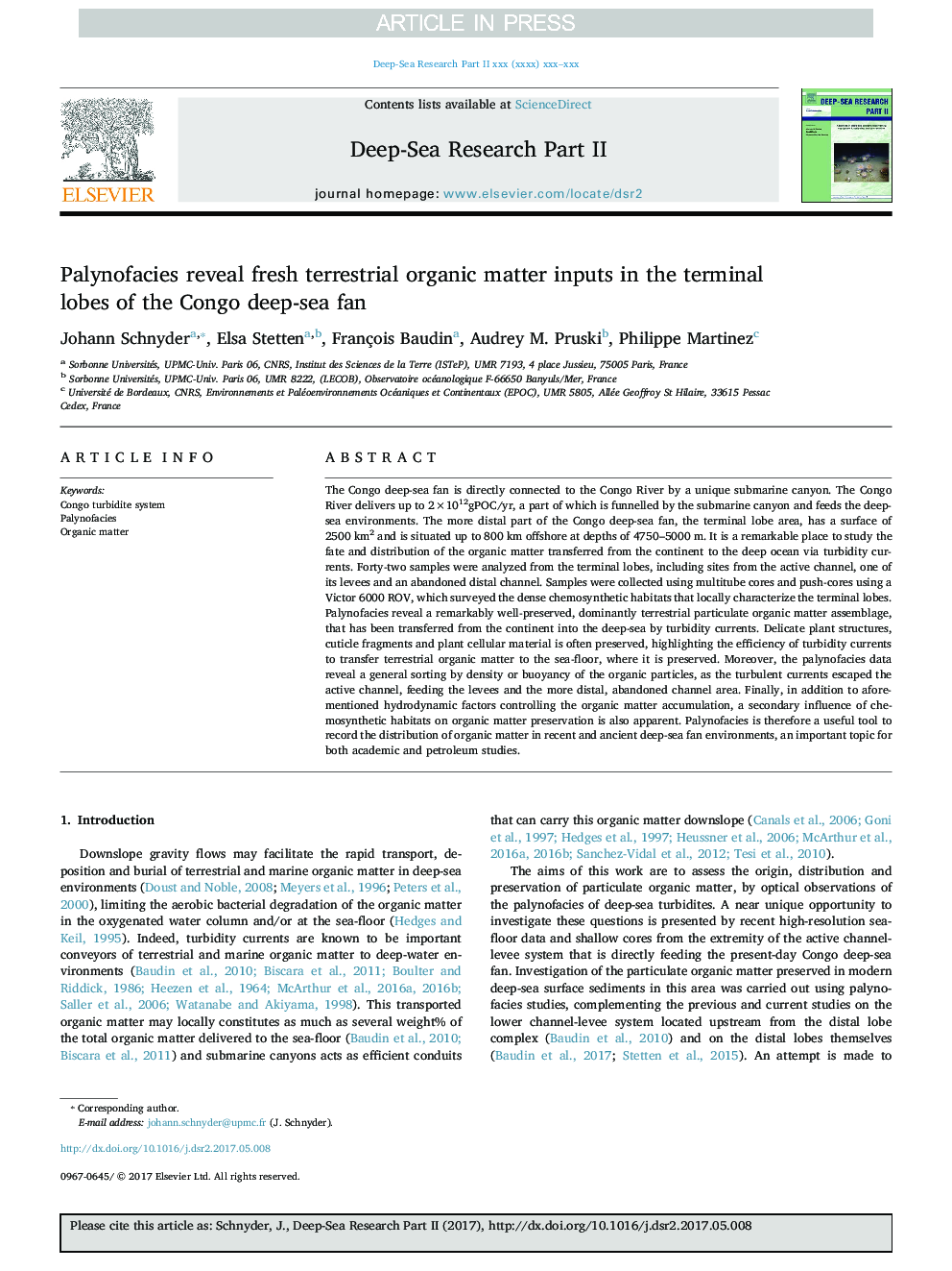 Palynofacies reveal fresh terrestrial organic matter inputs in the terminal lobes of the Congo deep-sea fan