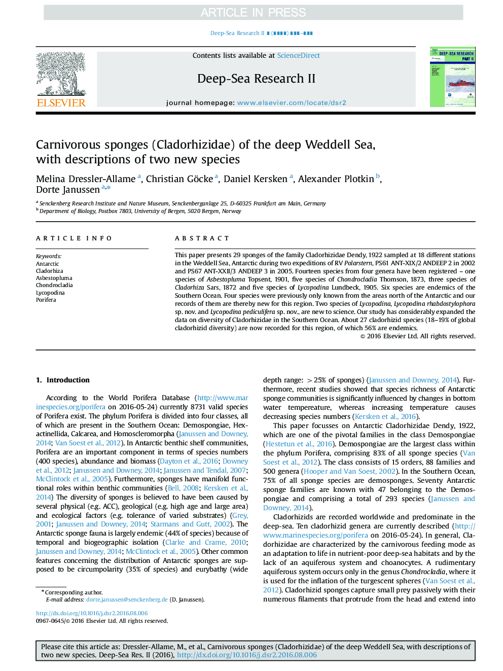 Carnivorous sponges (Cladorhizidae) of the deep Weddell Sea, with descriptions of two new species