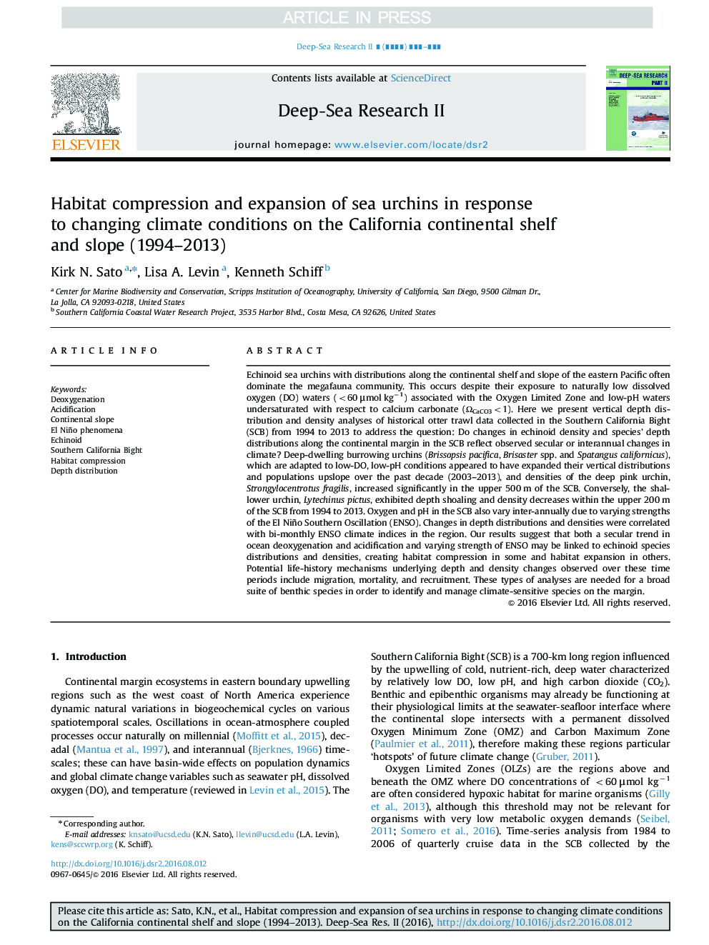 فشرده سازی محیط زیست و گسترش جوجه های دریایی در واکنش به تغییر شرایط آب و هوایی در قفسه های قاره کالیفرنیا و شیب (1994-2013) 