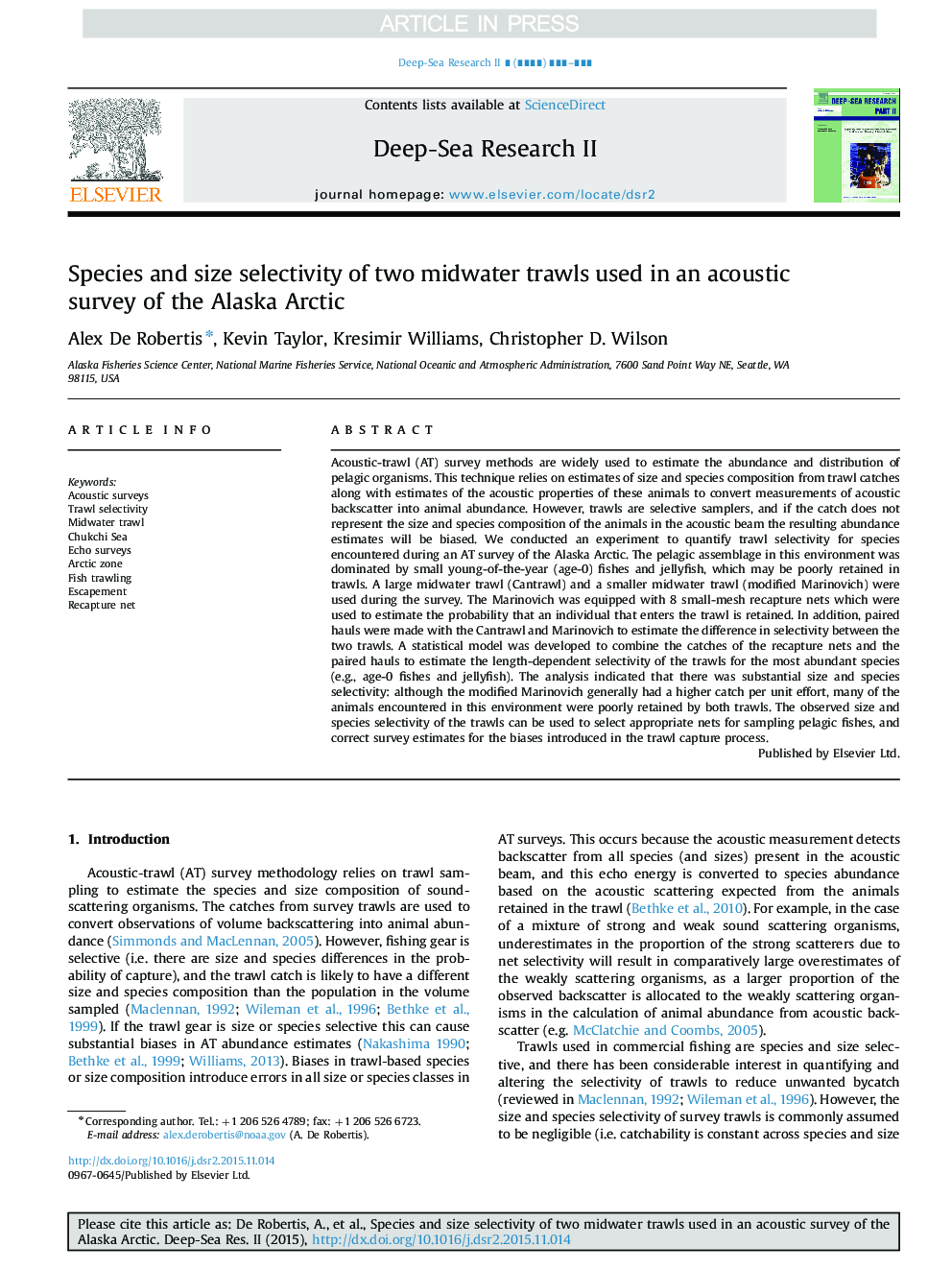 Species and size selectivity of two midwater trawls used in an acoustic survey of the Alaska Arctic