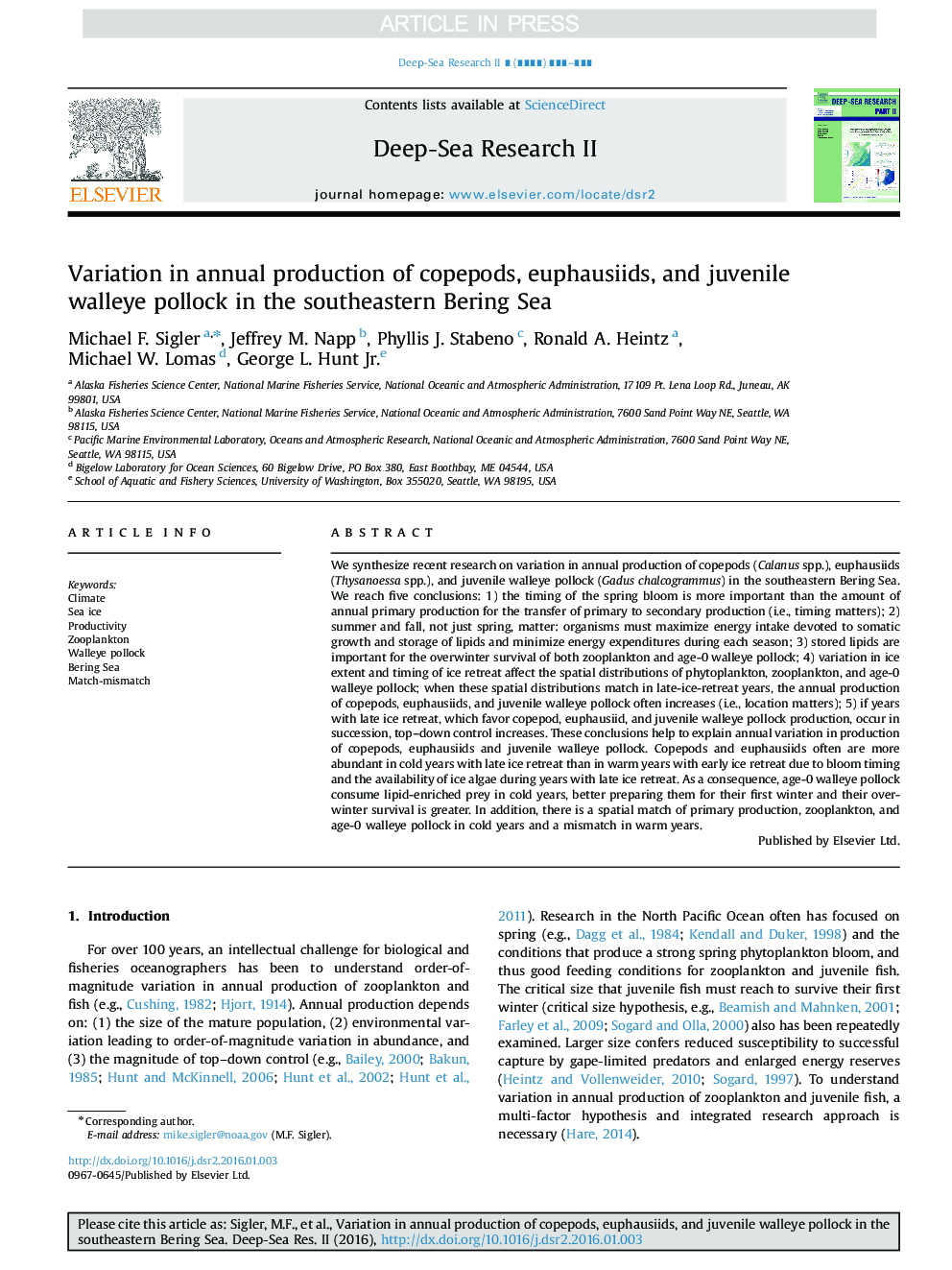 Variation in annual production of copepods, euphausiids, and juvenile walleye pollock in the southeastern Bering Sea