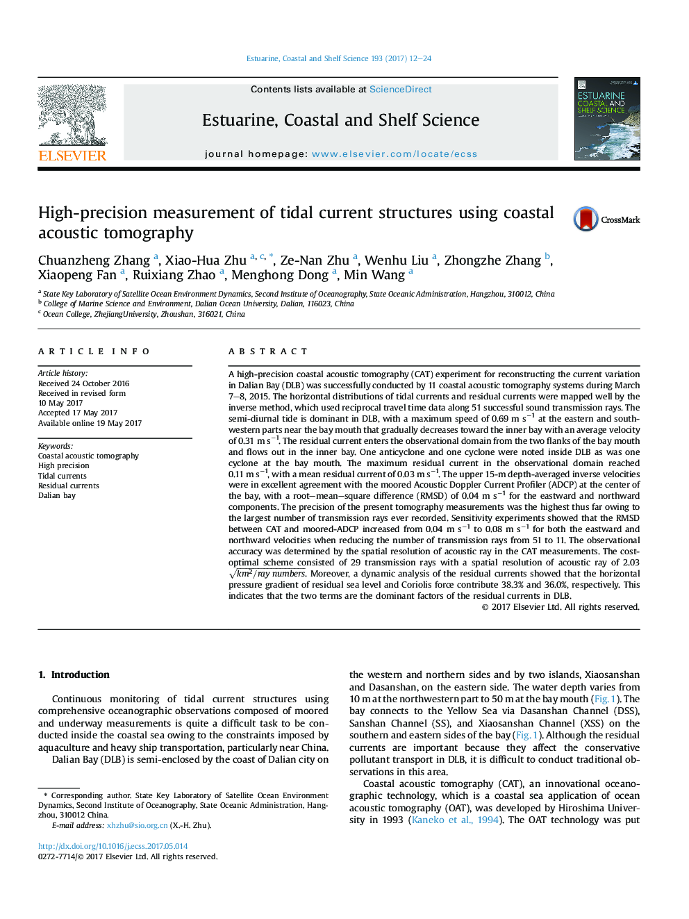 High-precision measurement of tidal current structures using coastal acoustic tomography