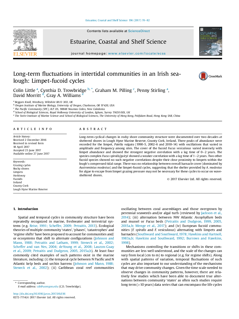 Long-term fluctuations in intertidal communities in an Irish sea-lough: Limpet-fucoid cycles