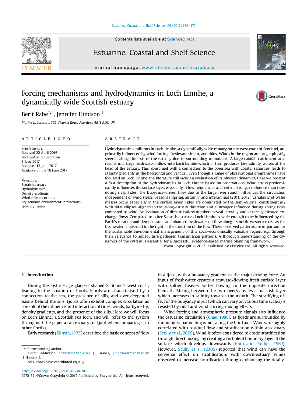 Forcing mechanisms and hydrodynamics in Loch Linnhe, a dynamically wide Scottish estuary