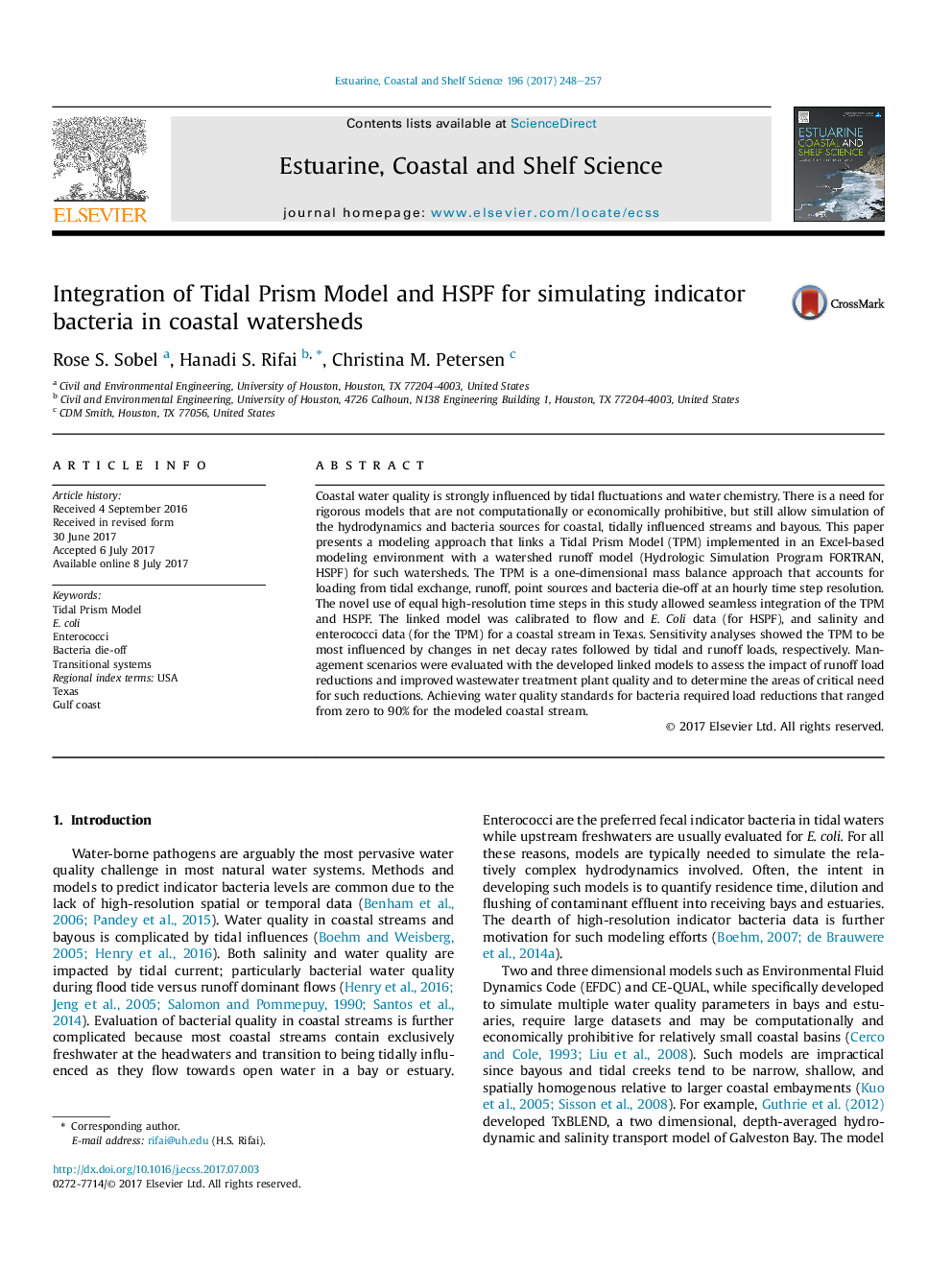 Integration of Tidal Prism Model and HSPF for simulating indicator bacteria in coastal watersheds