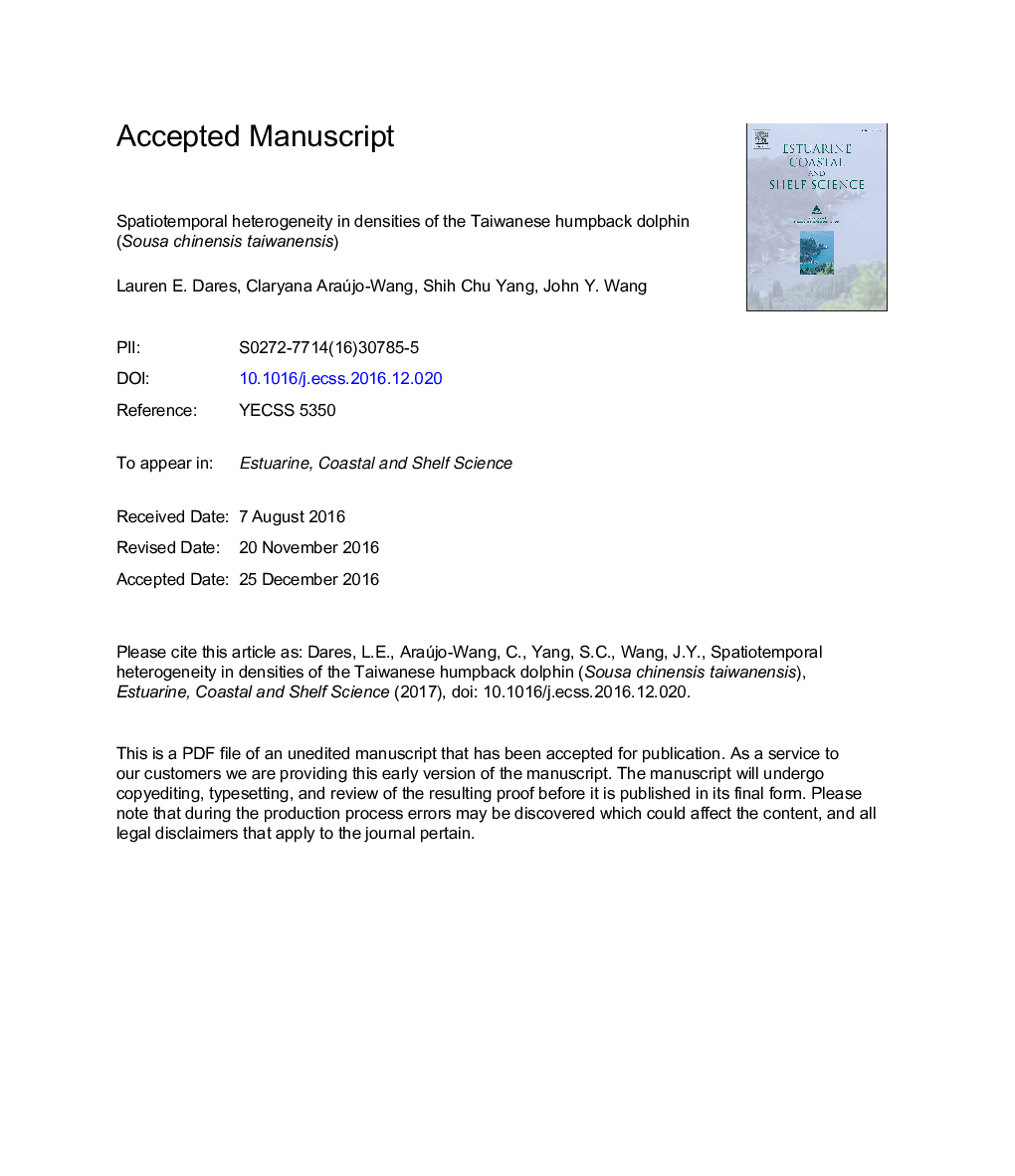 Spatiotemporal heterogeneity in densities of the Taiwanese humpback dolphin (Sousa chinensis taiwanensis)