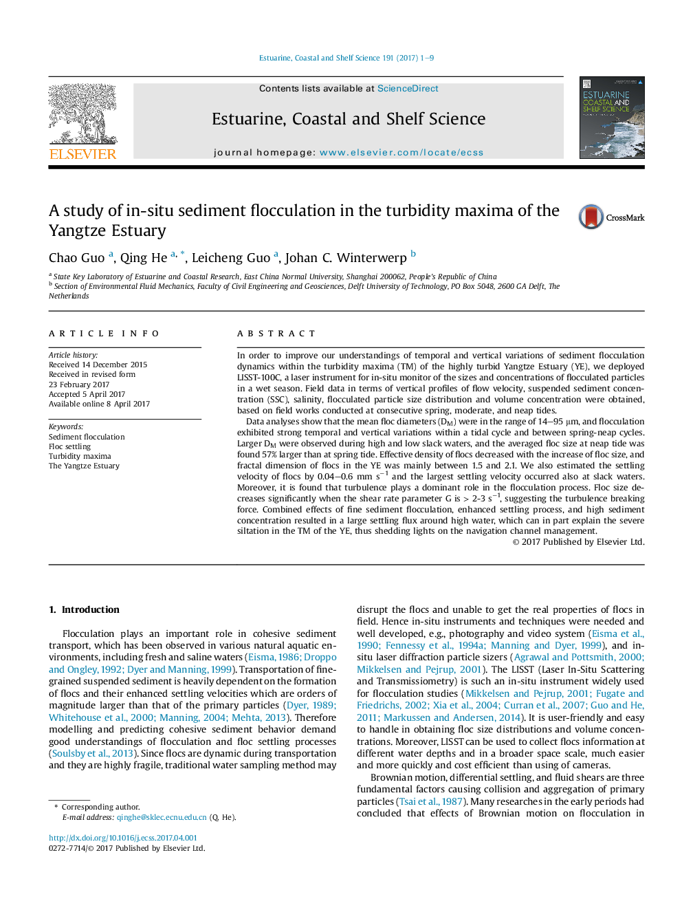 A study of in-situ sediment flocculation in the turbidity maxima of the Yangtze Estuary