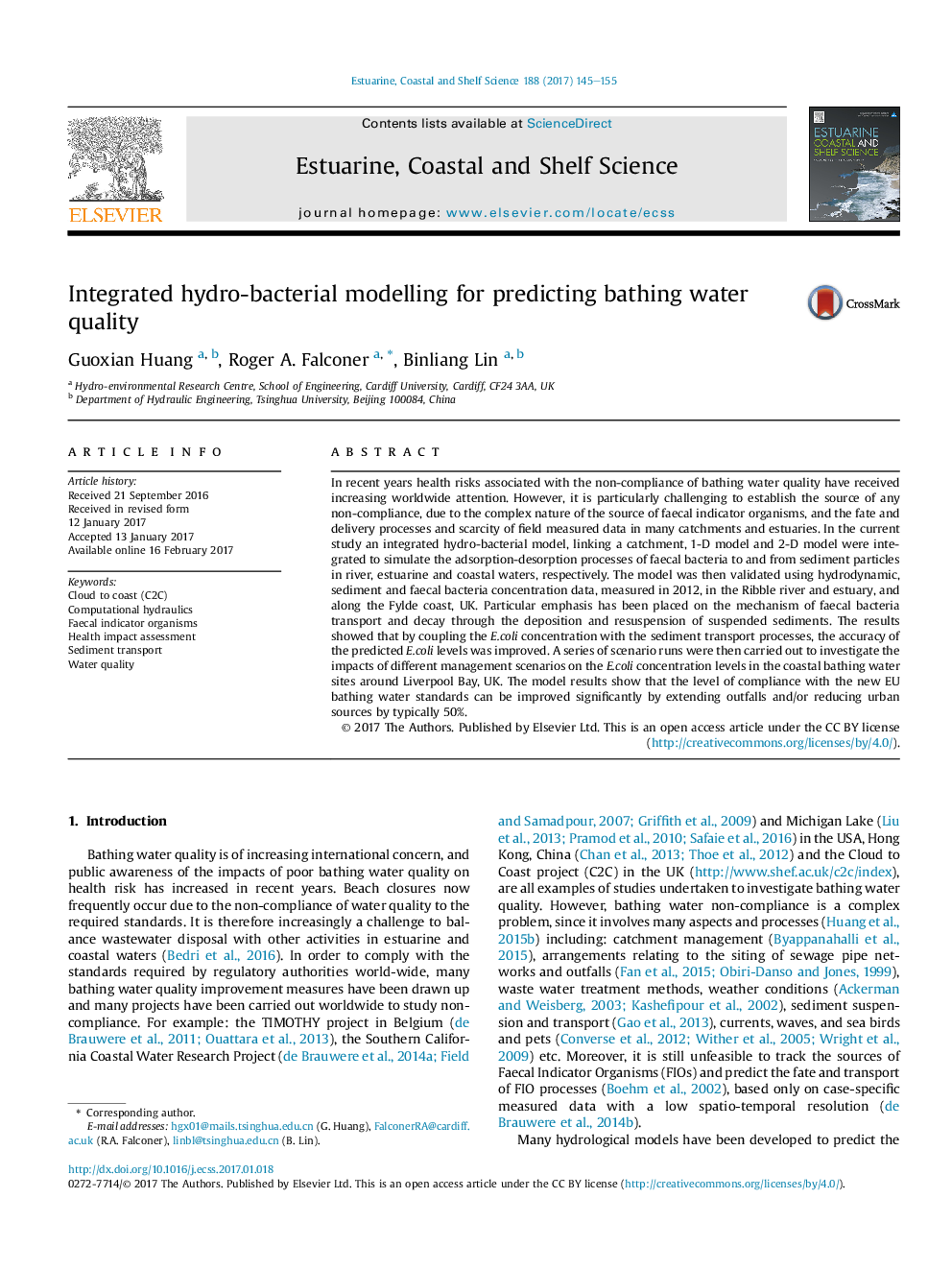 Integrated hydro-bacterial modelling for predicting bathing water quality