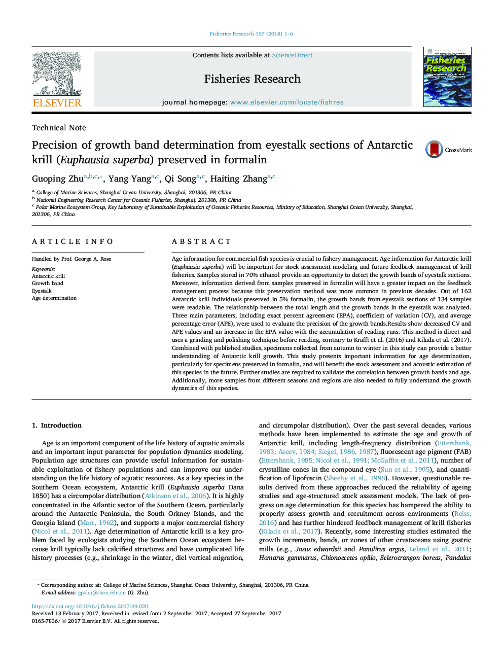 Precision of growth band determination from eyestalk sections of Antarctic krill (Euphausia superba) preserved in formalin