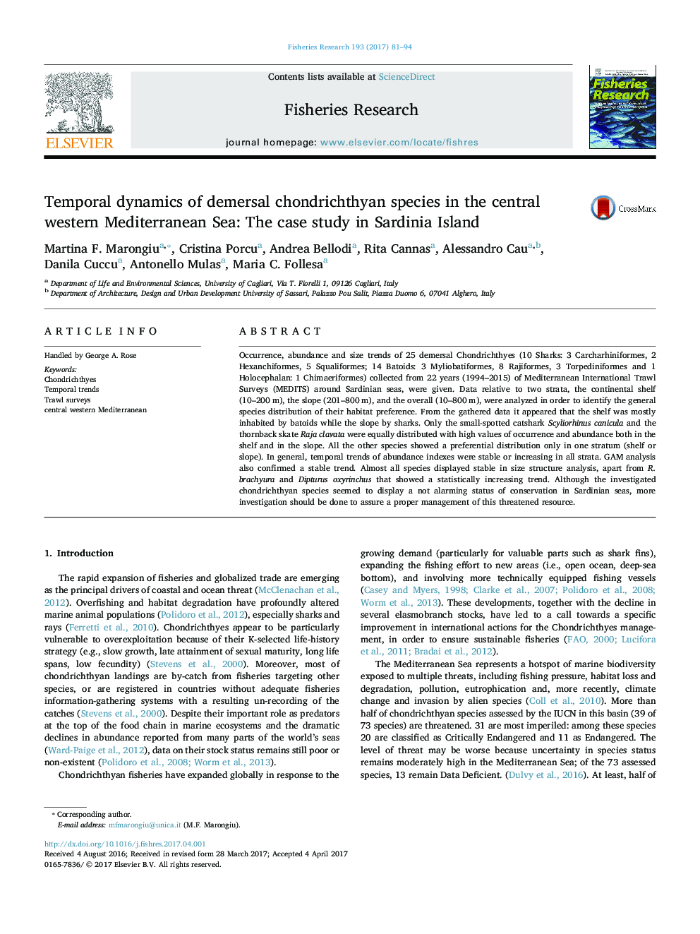 دینامیک زمانیکه گونه های کاندریختی دلفریال در دریای مدیترانه غربی: مطالعه موردی جزیره ساردینیا 