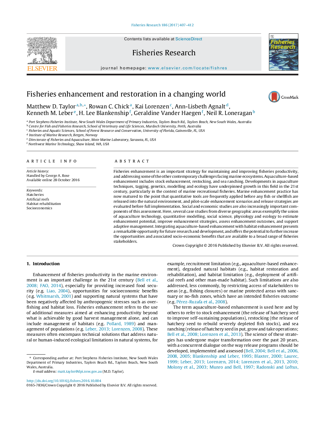 Fisheries enhancement and restoration in a changing world