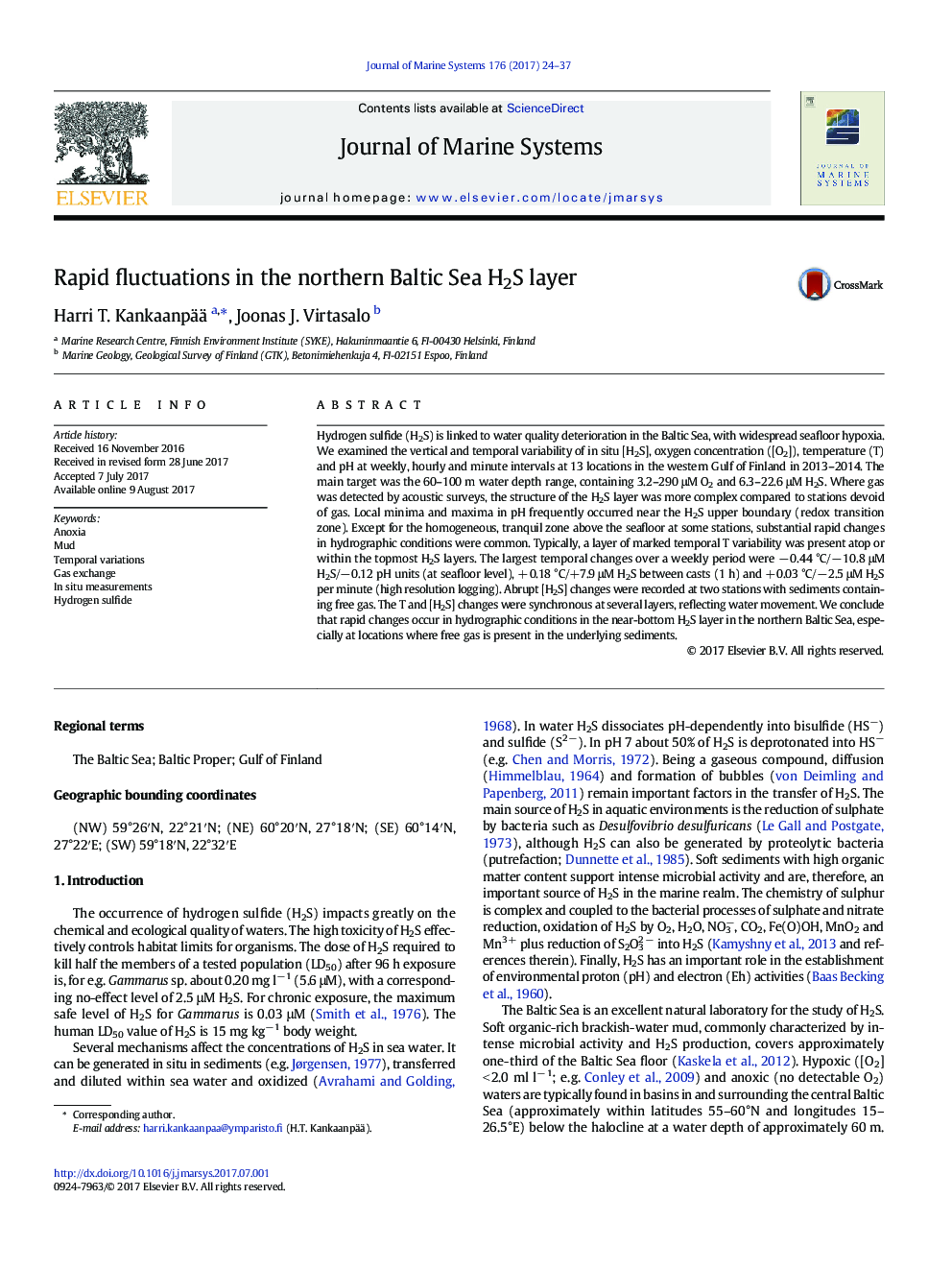 Rapid fluctuations in the northern Baltic Sea H2S layer